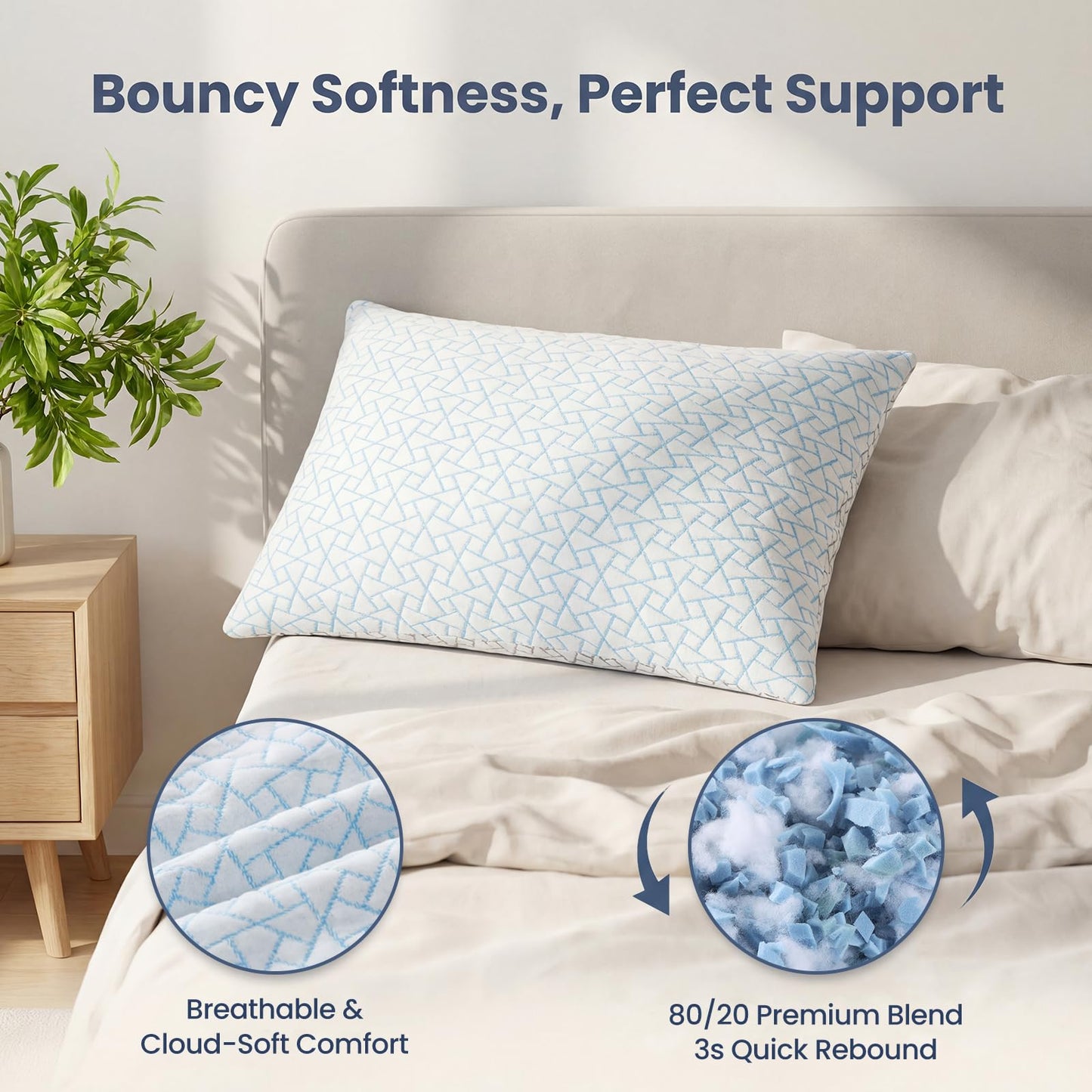 Alkyonos Cooling Pillow for Sleeping：Adjustable Shredded Memory Foam Bed Pillow,King Size Set of 2 with Ice Cover, Breathable & Supportive for Side, Back and Stomach Sleepers