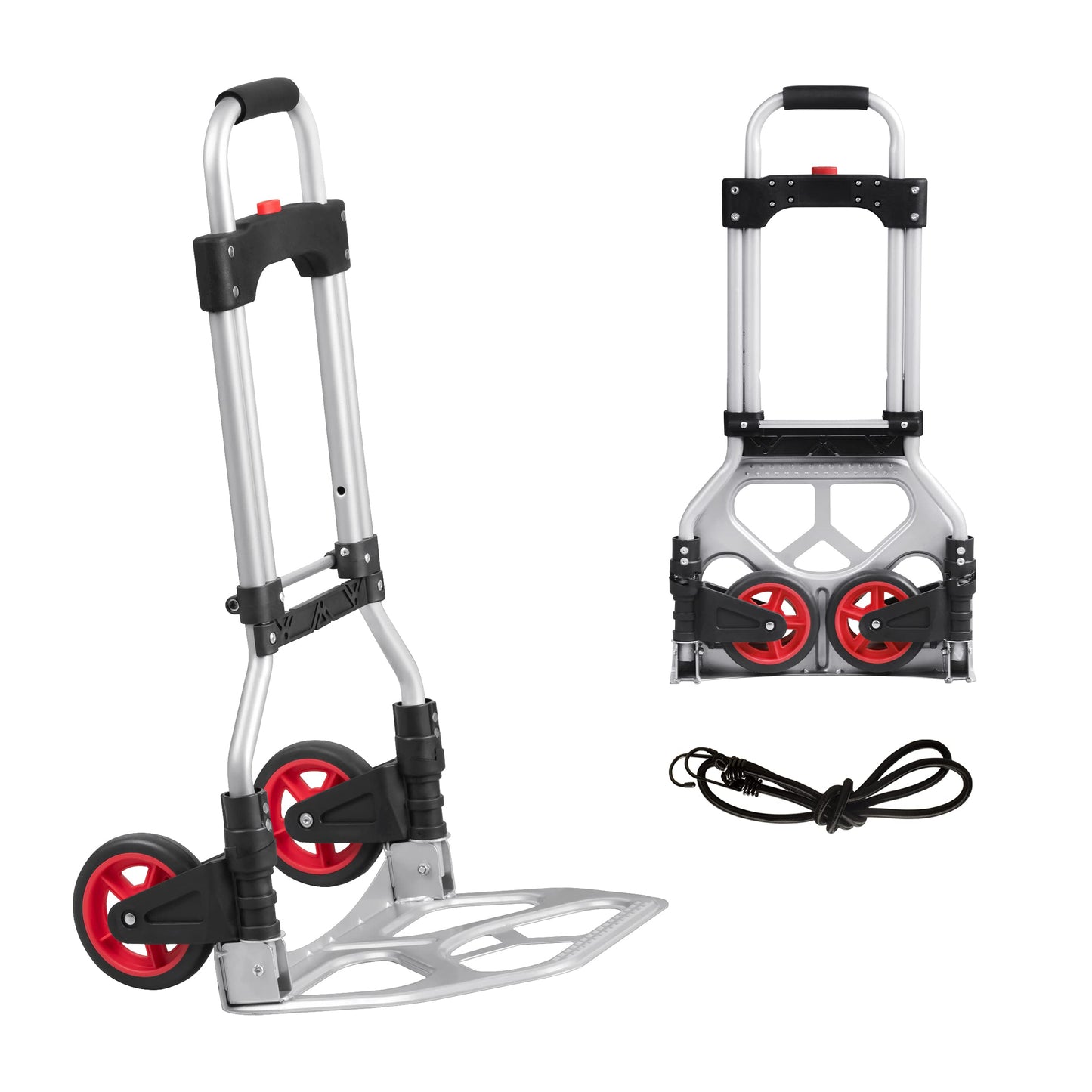LEADALLWAY Dolly Cart Folding Hand Truck and Dolly,Steel Portable Cart with Telescoping Handle and Nylon+Rubber Wheels 180 lbs Capacity