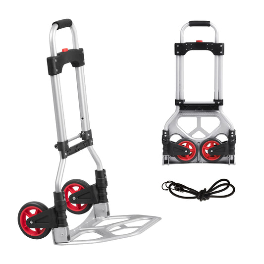 LEADALLWAY Dolly Cart Folding Hand Truck and Dolly,Steel Portable Cart with Telescoping Handle and Nylon+Rubber Wheels 180 lbs Capacity