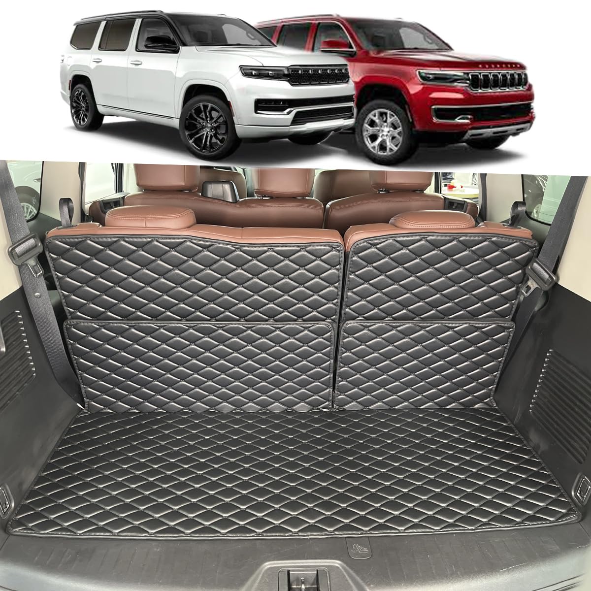 7DEEKEI Cargo Liners Compatible with 2022-2025 Jeep Wagoneer/Jeep Grand Wagoneer (Not fit L) Trunk Mat and Rear Backrest Cargo Mat