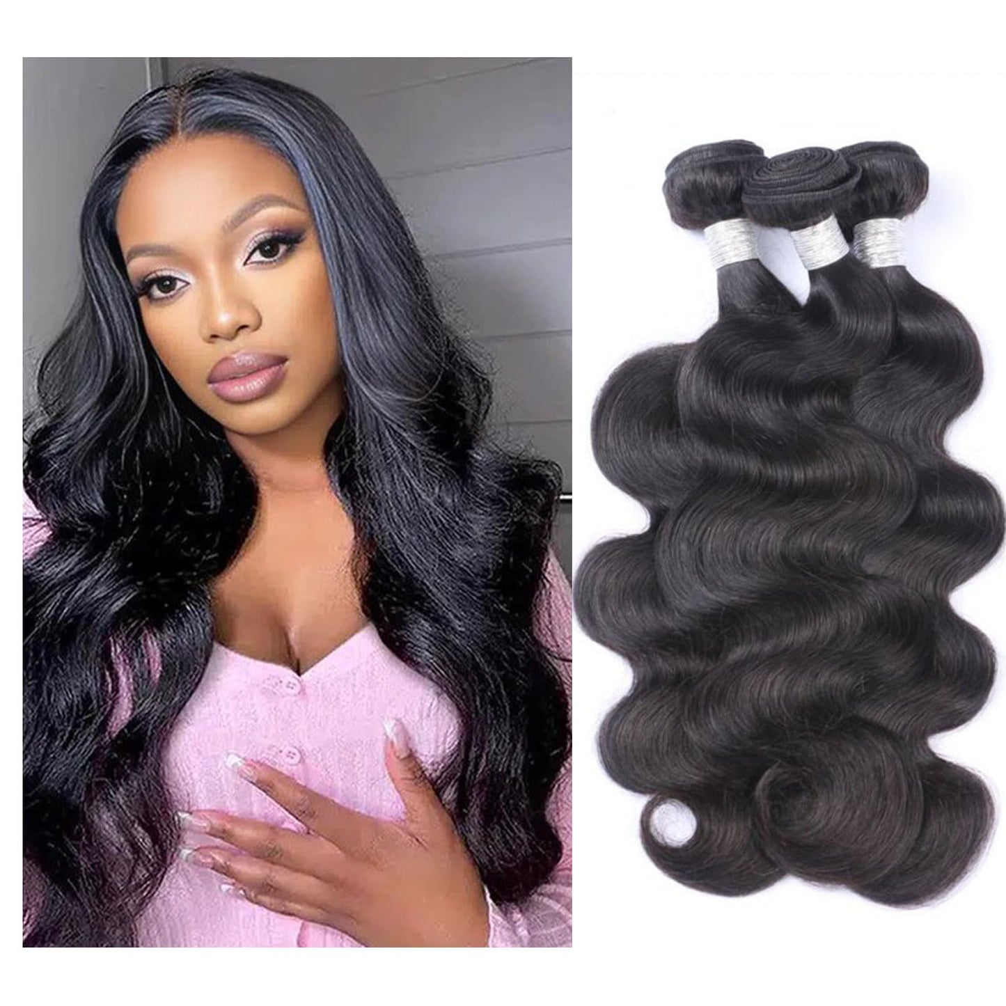 SilkSleek Body Wave Bundles Human Hair 16 18 20 Inch 12A 3 Bundles 100% Unprocessed Virgin Remy Hair Quick Weave Bundles Hair Extensions for Black Women Double Weft Sew in Bundles Natural Color