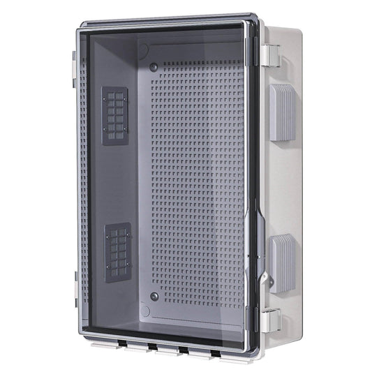 Animacyn ABS Electrical Junction Box, Ventilated Design, Cable Grommets, IP65 Waterproof Enclosure, Indoor/Outdoor Use with Mounting Panel. (Clear Cover, 15.7"x11.8"x7.1")
