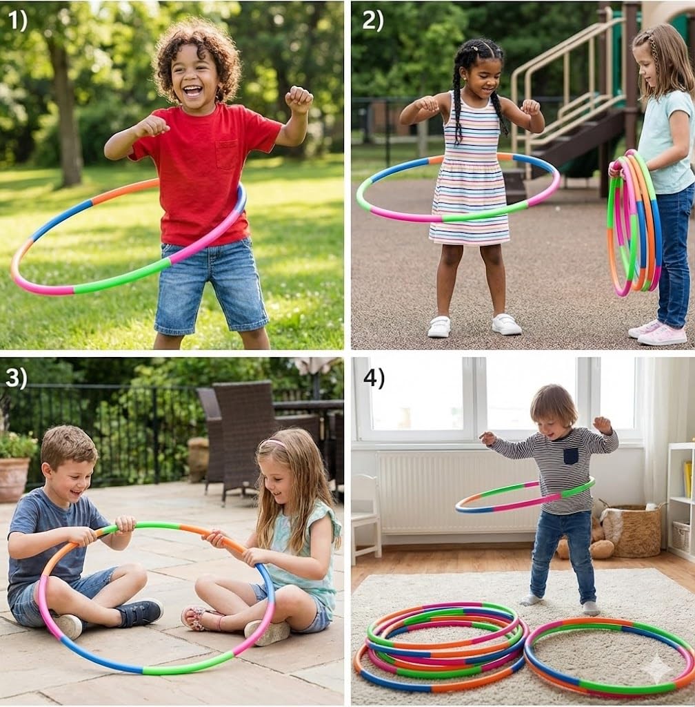 VALUE BUNDLE - Snap Together Detachable Kids Hula Hoop for Playing, 32-Inch (Pack of 6)