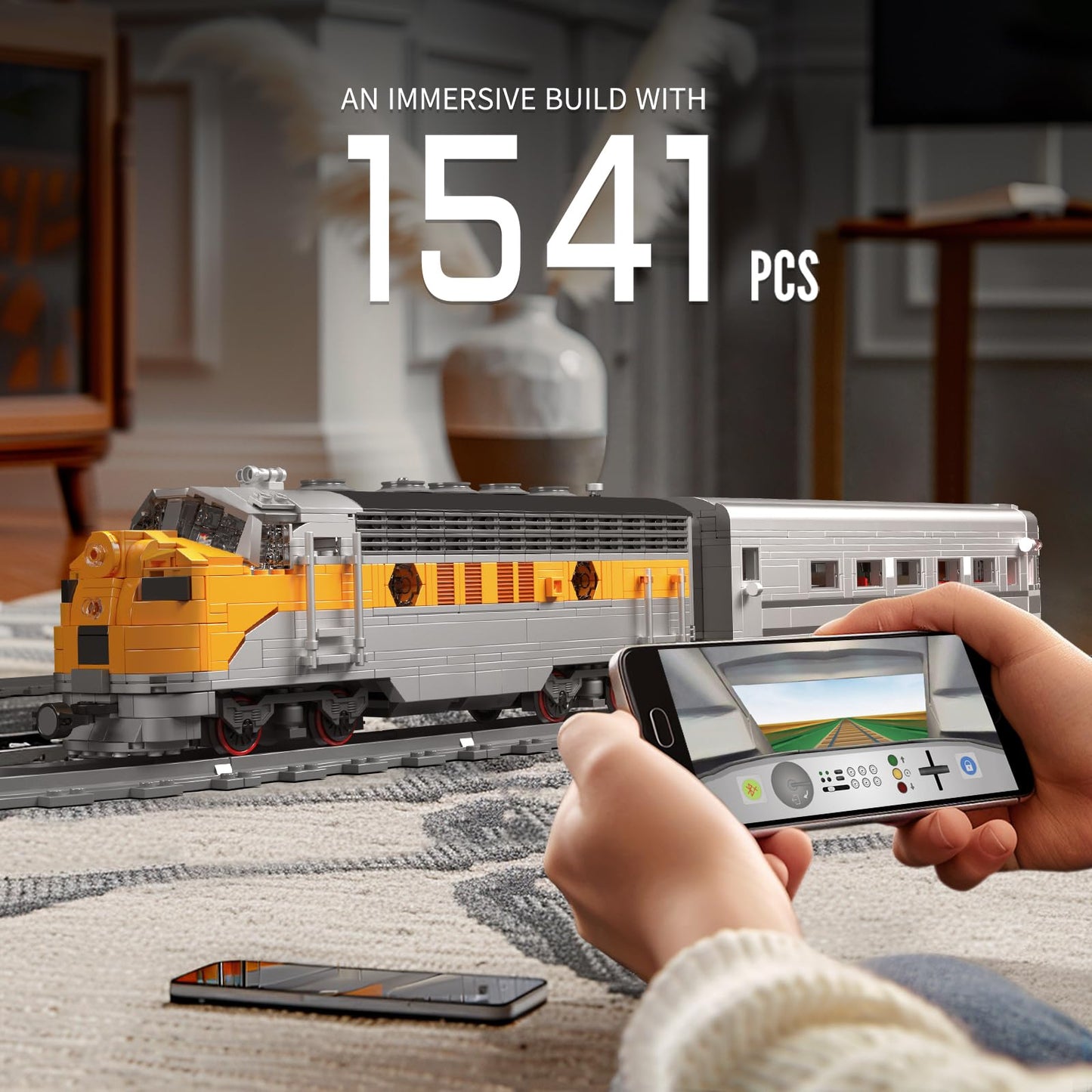 Mould King 12018 Train Building Blocks Sets, Remote/App Control EMD F7 Internal Combustion Locomotive Kits, Scale Model with Tracks for Adults Teen(1541 PCS)