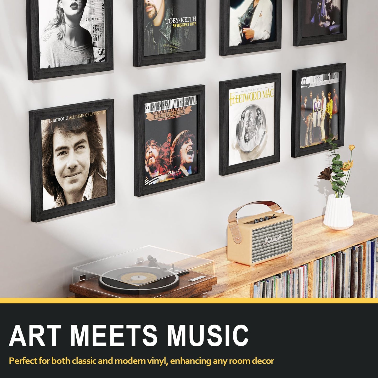 Emfogo Vinyl Record Frame, 3-Pack Album Frames for Vinyl Records Display, Record Frame for 12x12 Inch LP Cover Display (3 Pack/Black)