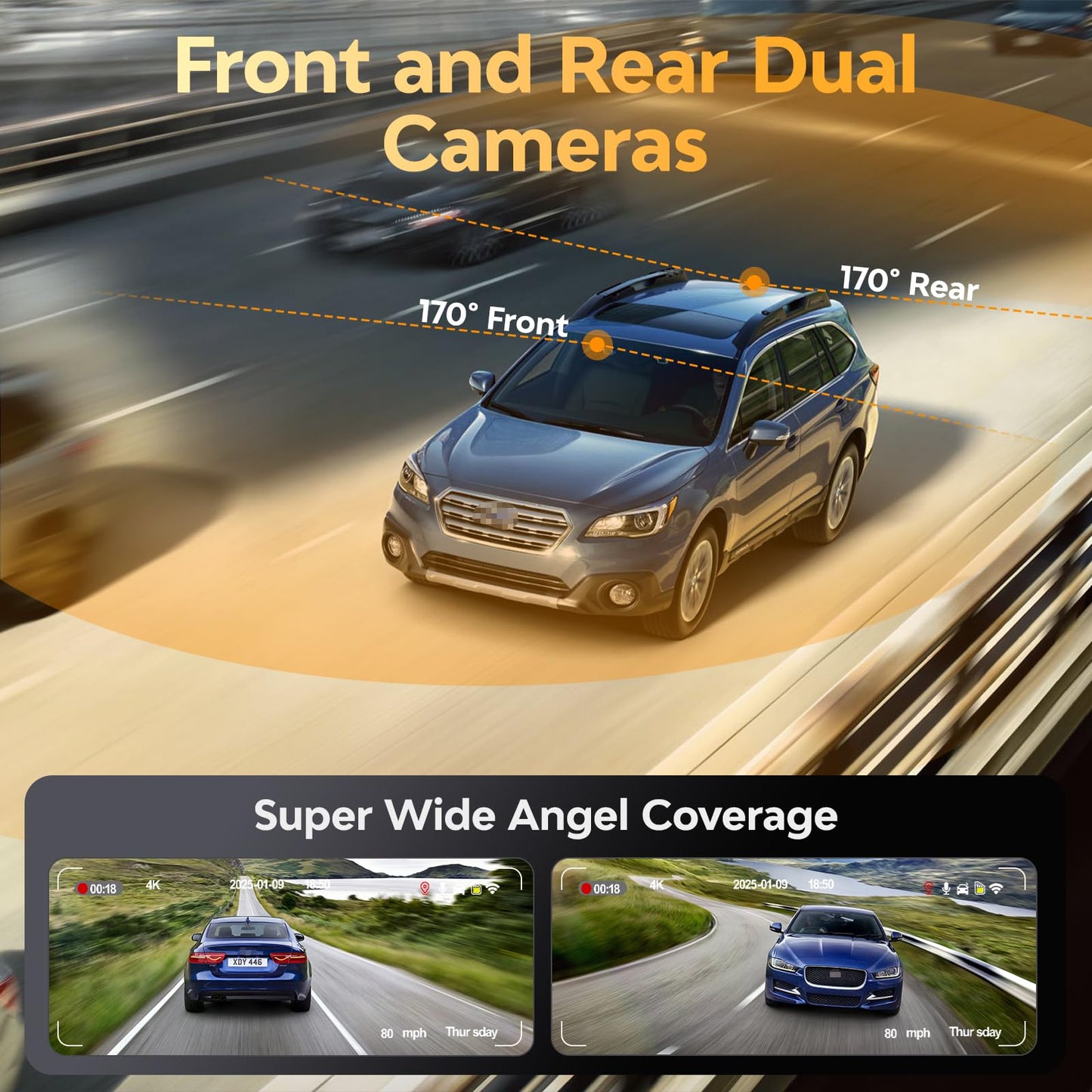 Csyibeielec Dash Cam Front and Rear - 4K HD Dual Dash Camera for Cars, Built-in 5G WiFi GPS, 64GB Card, Dashcam with 3.2" IPS Screen, UHD Night Vision, HDR, App Control, 24H Parking Monitor