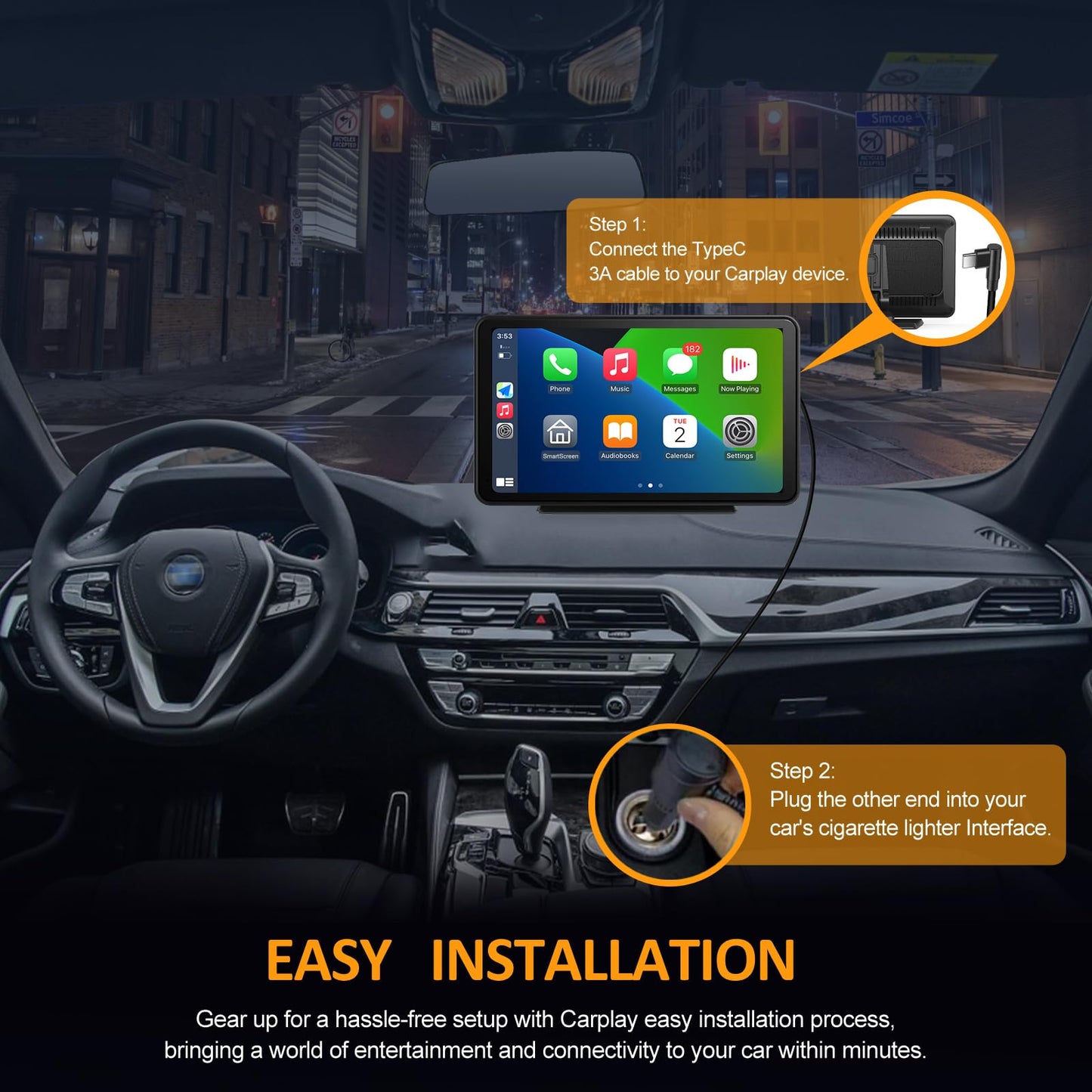 Portable Apple Carplay Screen for Car, Wireless Android Auto Stereo, Easy Install 7 Inch IPS Touch Screen Car Play Adapter, GPS Navigation, Airplay Audio Receivers Bluetooth, Mirror Link for All Cars