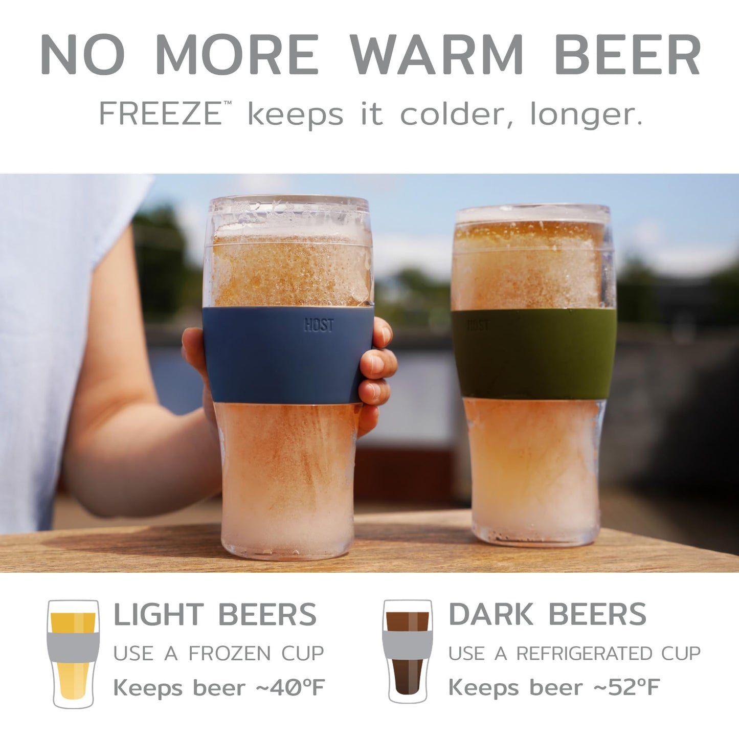 Host FREEZE Beer Glasses, Frozen Brew Mugs, Freezable Pint Glass Set, Insulated Beer Glass to Keep Your Drinks Cold, Double Walled Insulated Glasses, Gift for Dad, 16oz, Set of 2, Crimson Red