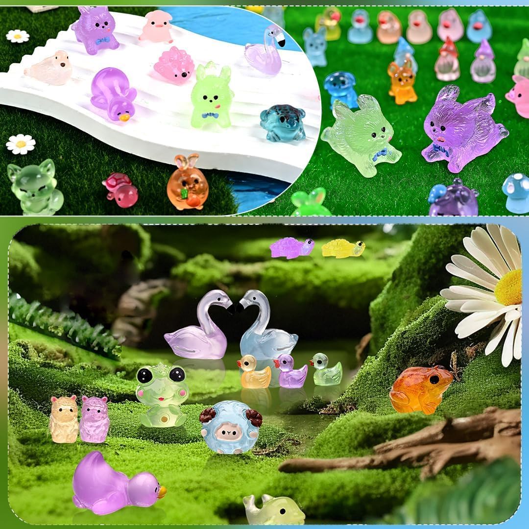 Prdingfy 200PCS Glow in The Dark Mini Resin Animals Bulk Variety Pack - 200 Styles Tiny Miniature Figures for Fairy Garden, Dollhouse, Aquarium Decor, Hide and Seek, Crafts