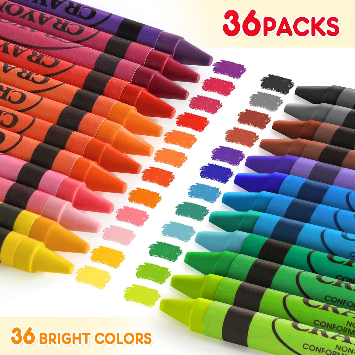 36 Pack Crayons Bulk, Premium Crayon for Arts Crafts, Back to School Essentials for Kid Toddler, Non Toxic Washable Crayon Party Favors Supplies for Classroom Homeschool, 24 Count Crayons Each Box