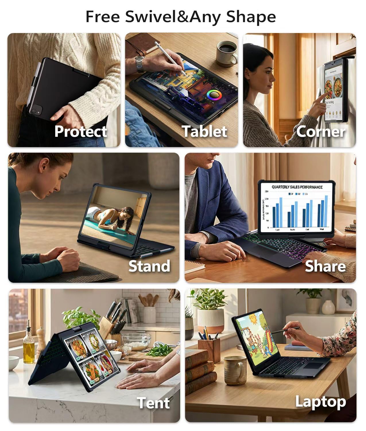 BABG TouchPad Keyboard Case for iPad 10th Generation&iPad 11th(A16,2025),iPad Air 11（M3,M2/iPad Pro 11 inch Keyboard&iPad Air 5th/Air 4th Keyboard, 360°Swivel,7 Use Modes,Rainbow Backlight- Black