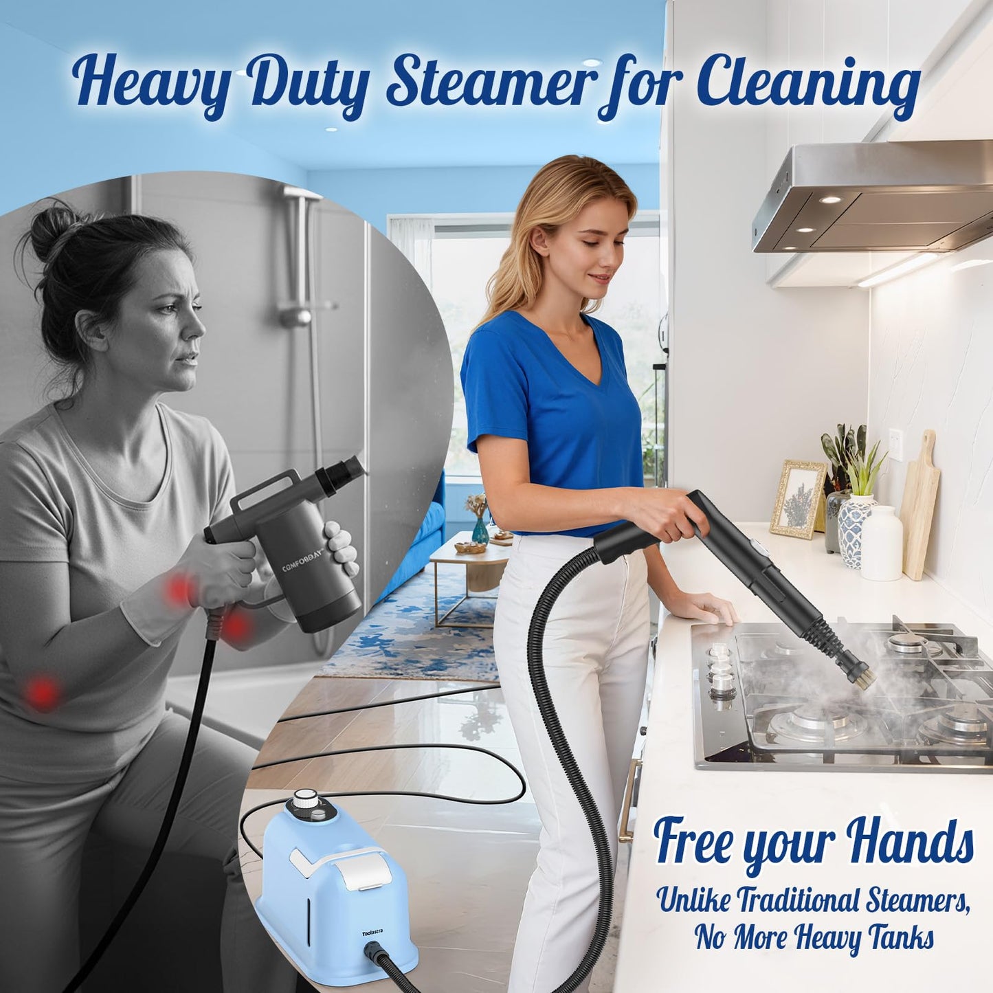 60.87oz Heavy Duty Steam Cleaner 10s Rapid Heating Handheld Steam Cleaner for Home, Steamer for Cleaning for Home, Car, Grout, Tile, Floor, Dirt