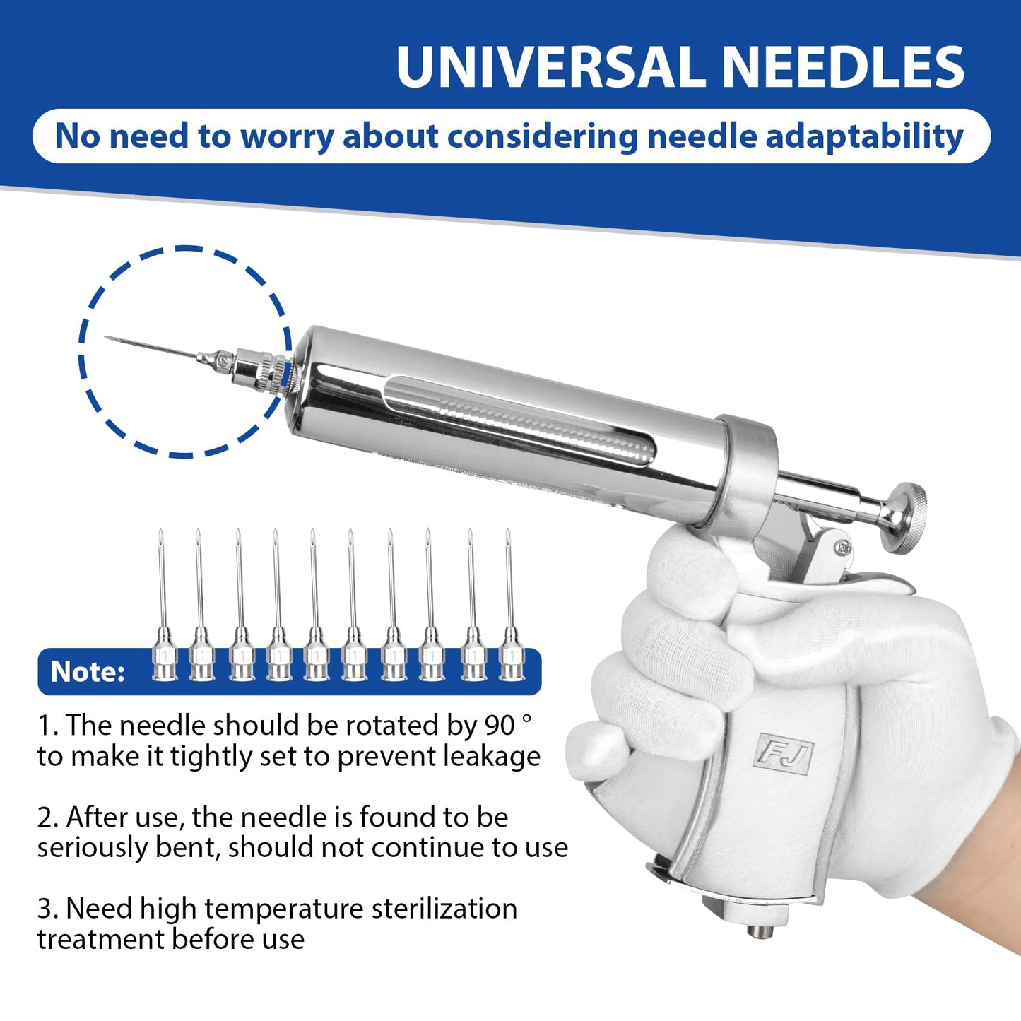 50ML Continuous Livestock Syringe, Adjustable Syringe For Horses, Sheep, Cattle, Pigs, Etc., Farm And Breeding Equipment, Large Capacity, Semi-Automatic, With 10 Stainless Steel Needles