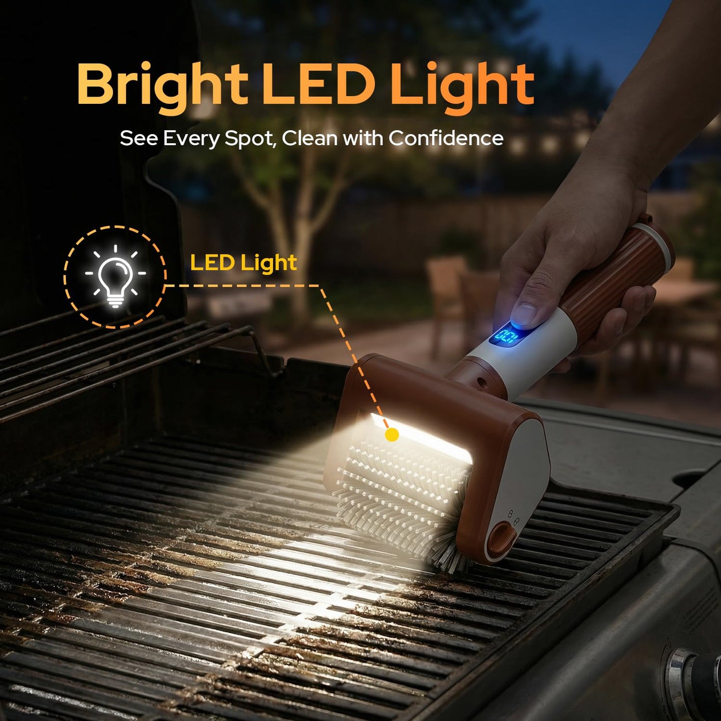 BYESHOP Electric Grill Brush for Outdoor, 2026 BBQ Grill Cleaner with Digital Display, Variable Speed Cordless Grill Brush, Waterproof & Replaceable Heads Grill Cleaning Brush for Barbecue Grates