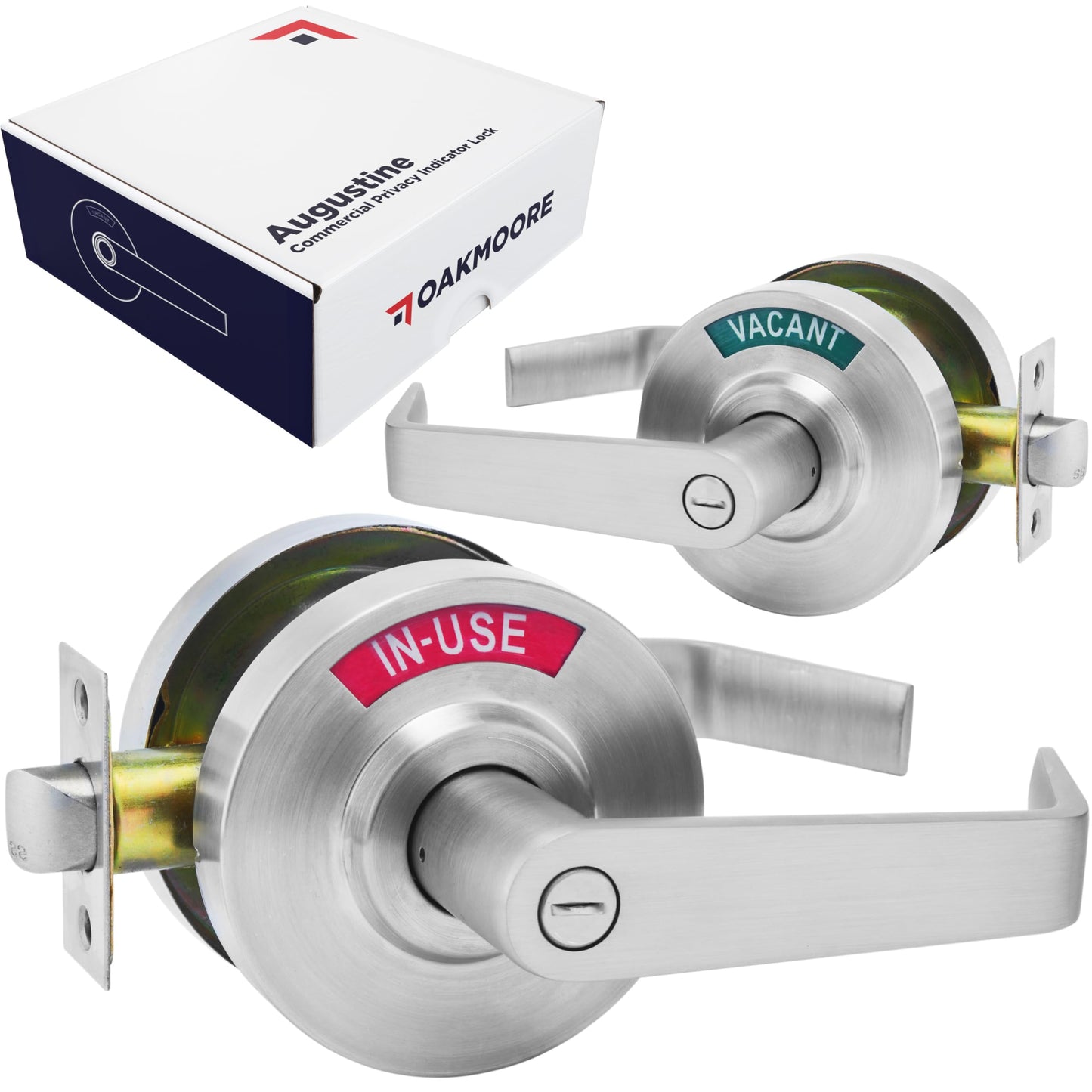 OAKMOORE Commercial Bathroom Door Handle with Indicator Lock | Privacy Commercial Locks for Public Restrooms | Vacancy Indication Occupied Deadbolt | Industrial Door Handle Bathroom Door Lock