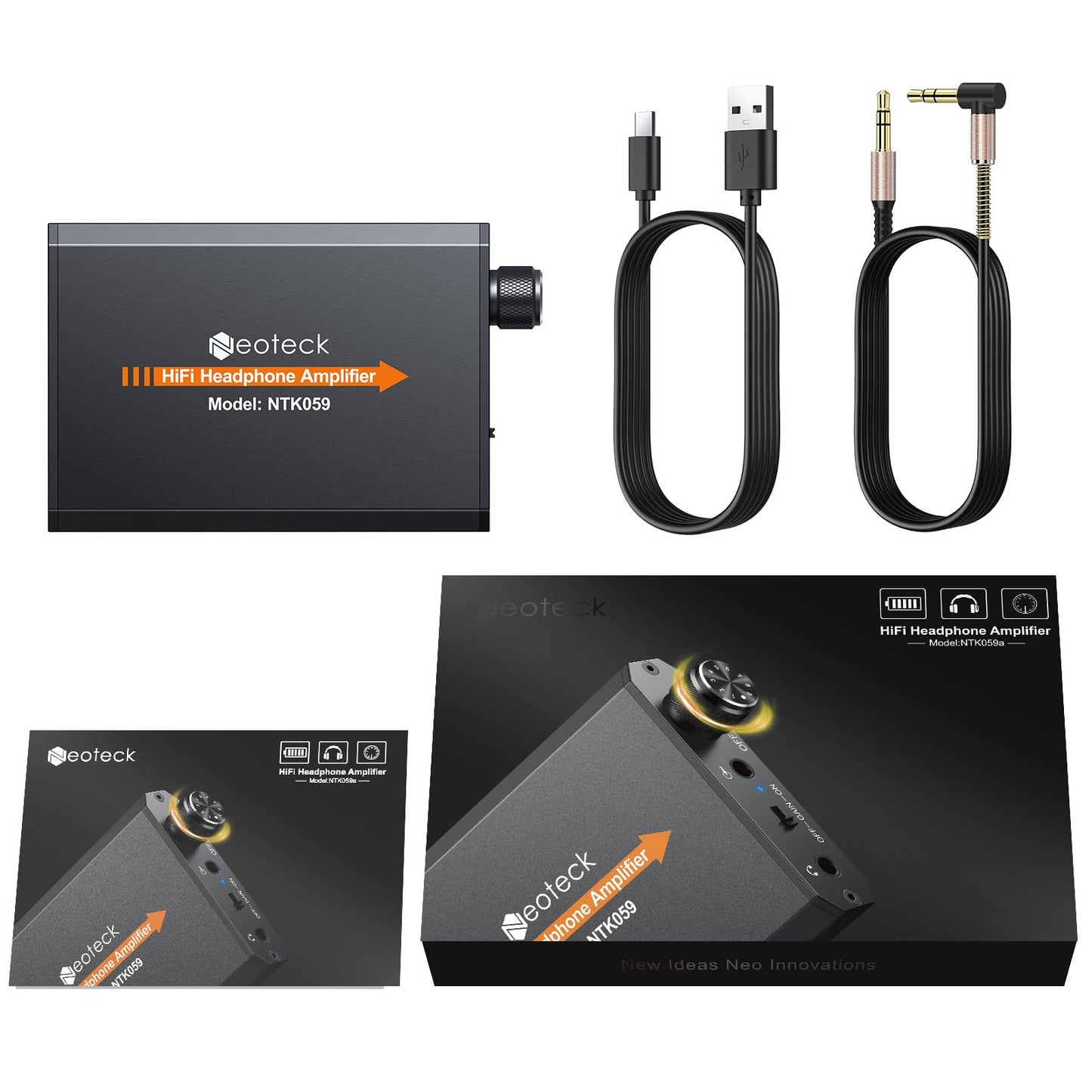 Neoteck Portable 3.5mm Headphone Amplifier Two-Stage Gain Switch, 16-150 Ohm, Aluminum Matte Surface