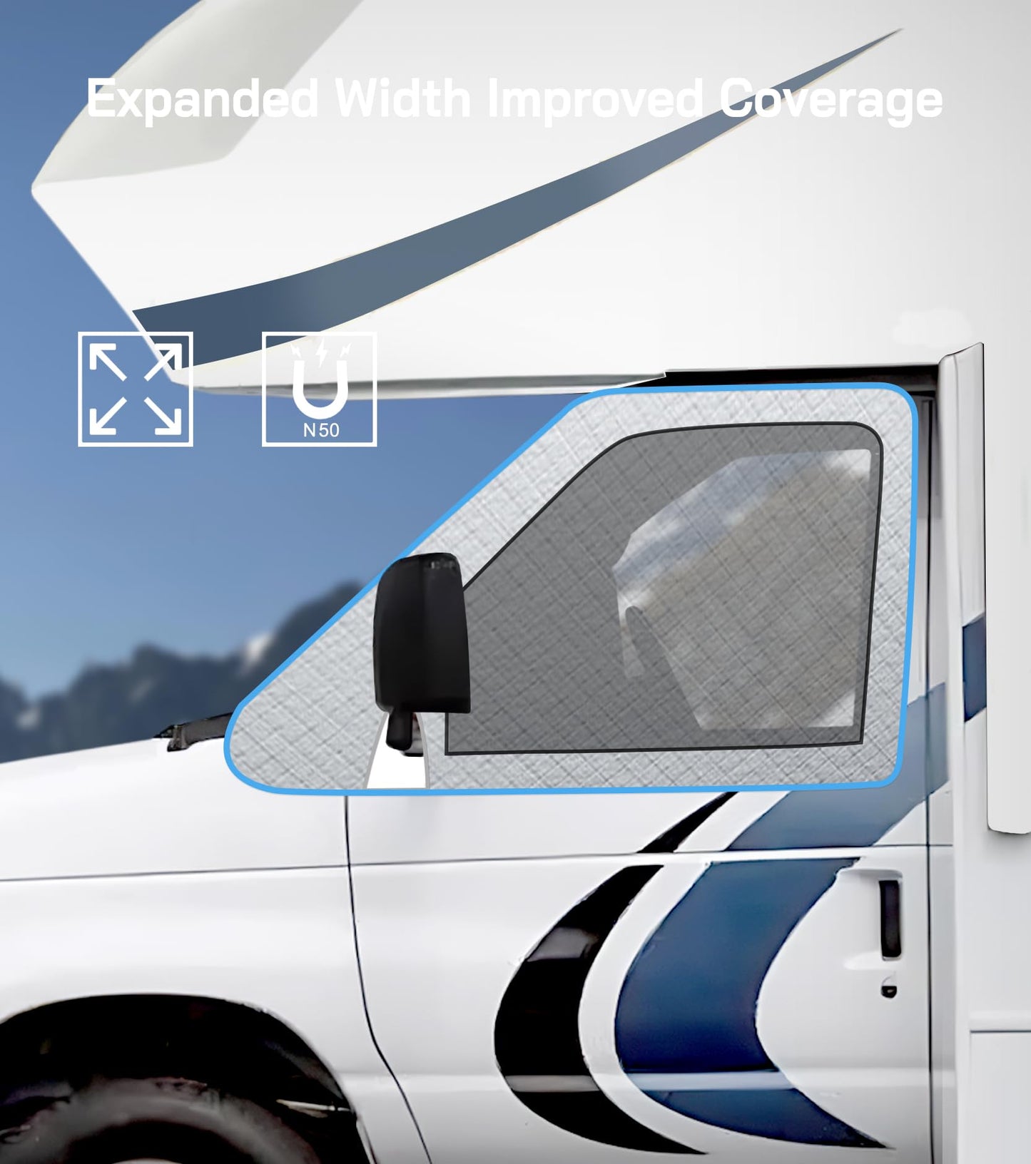 VANNCAMP Oxford Windshield Cover for Chevy Express/GMC Savana Van 2001-2026, Thick Class C Motorhome Front Window Cover, for Ice & Snow, Silver with Mirror Cutouts