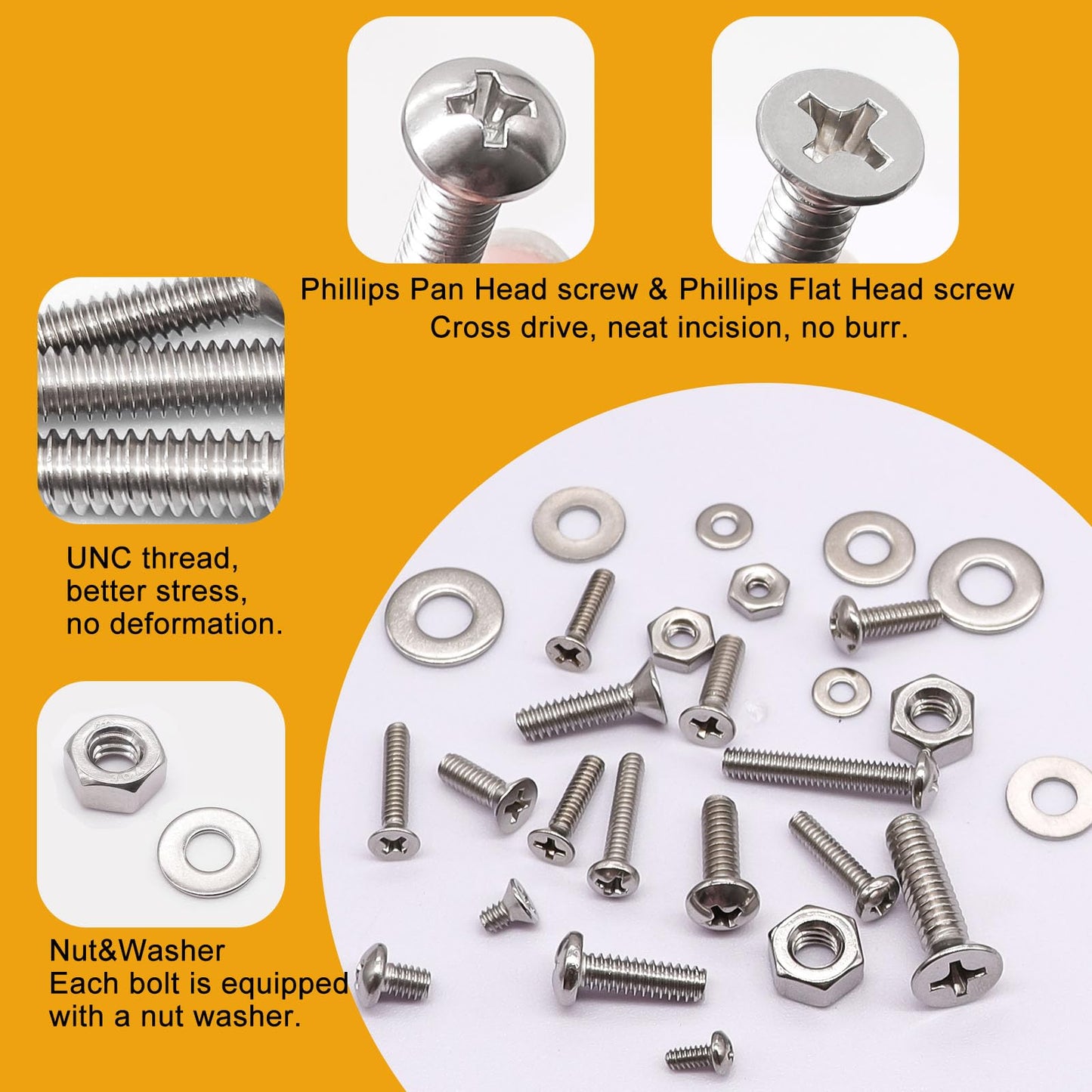 weideer 1605PCS Nuts and Bolts Assortment Kit, Stainless Steel Machine Screws,Phillips Pan Head and Flat Head Screws, Assorted with Nuts, Bolts,Washers,Portable Hand Box #4-40#6-32#8-32#10-24#1/4-20