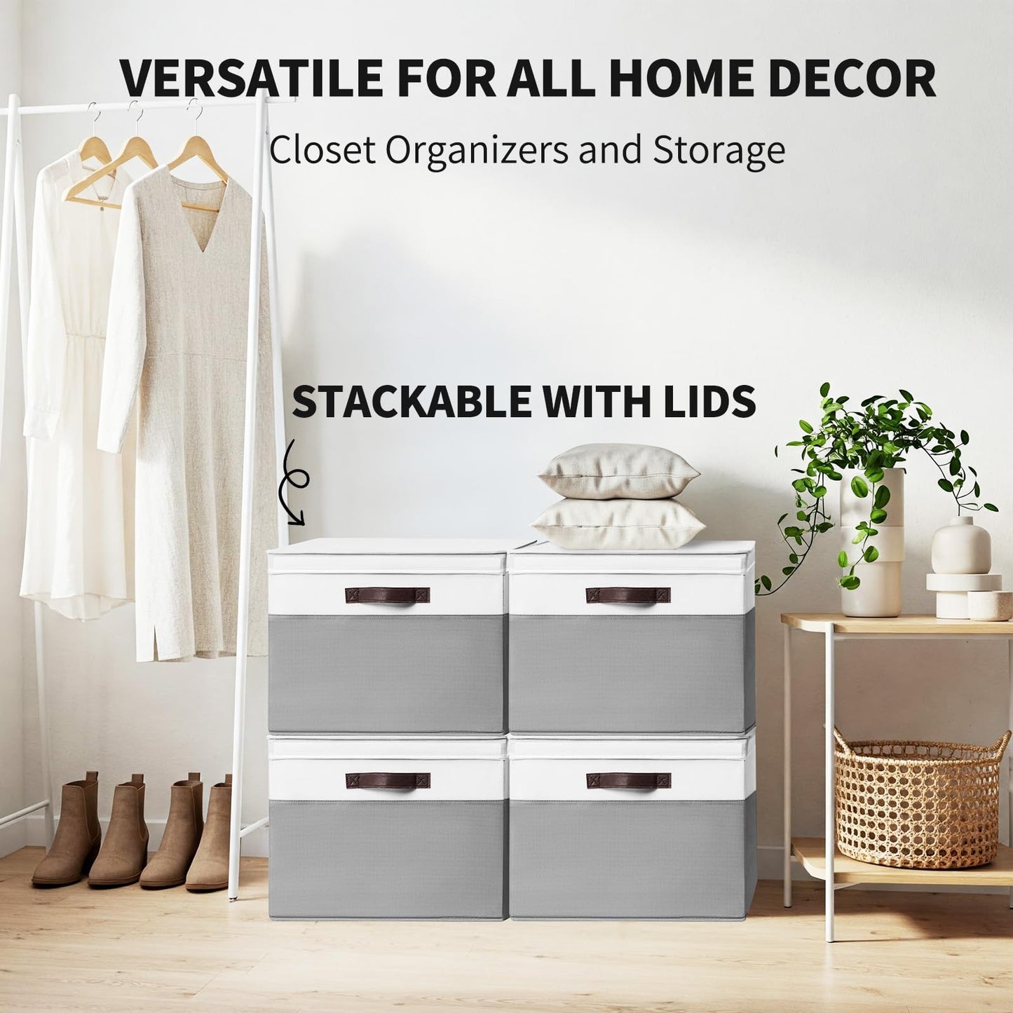 2 Pack EXTRA LARGE Blanket Storage Baskets with Lids, 22”x16”x12” Closet Organizers Bins for Clothes Towel/ Storage Box with Lid Handles/ Stackable Decorative Fabric Bins for Living Room, Nursery
