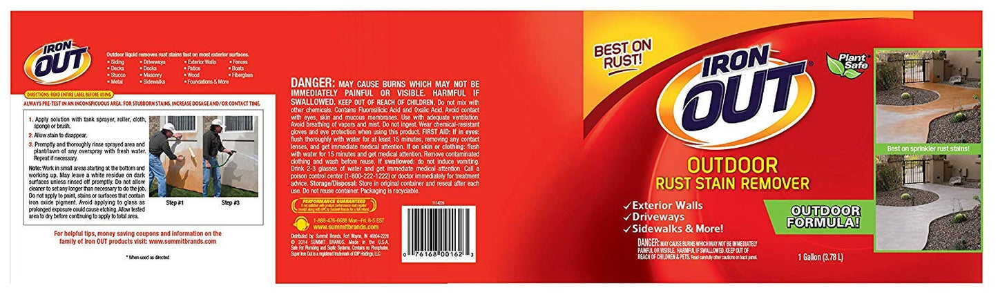 Iron OUT Liquid Rust Stain Remover, Pre-mixed, Quickly Removes Rust Stains from Concrete, Vinyl and Other Outdoor Surfaces, No Scrubbing, Safe to Use, 2 Gallons