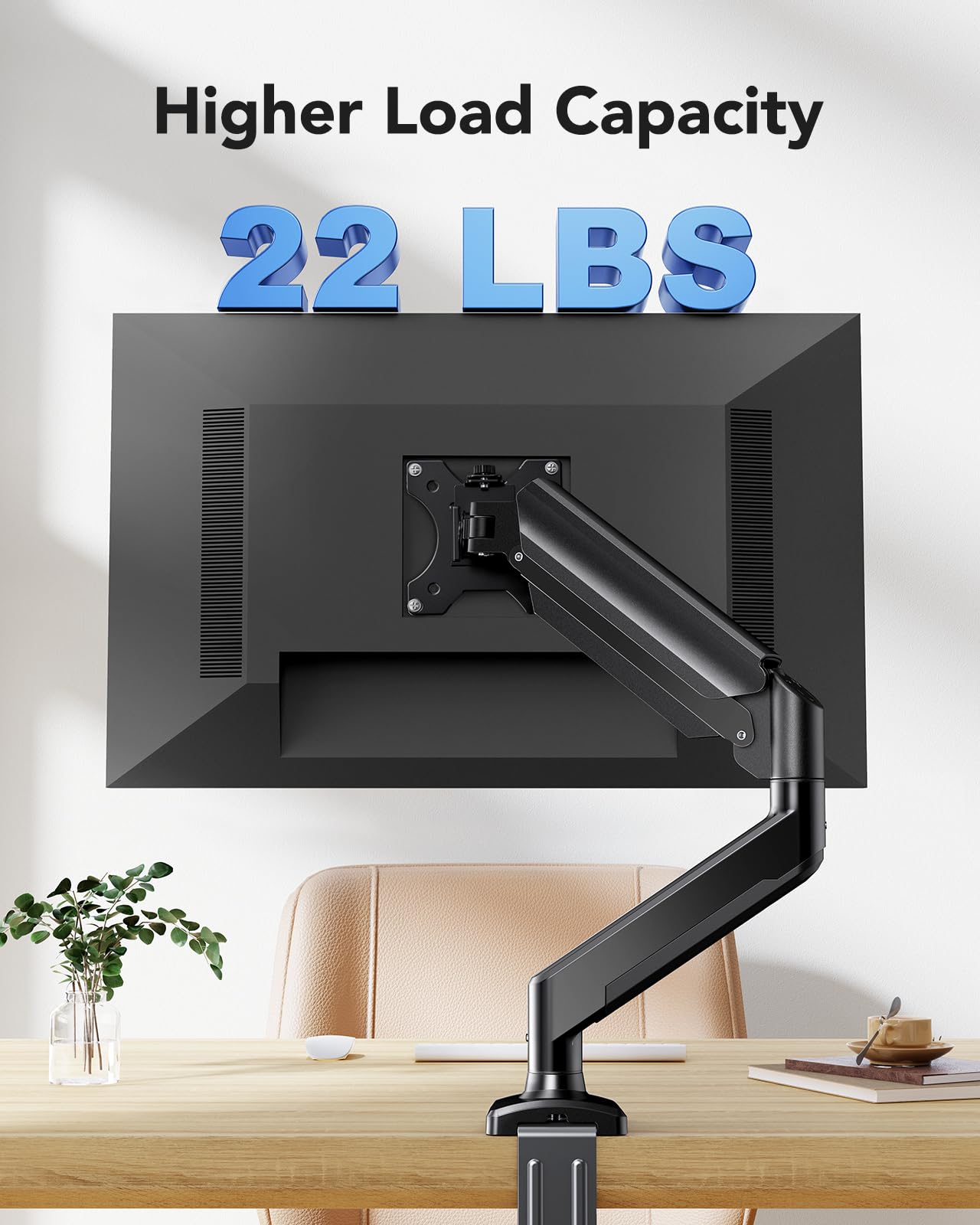 HUANUO Single Monitor Mount for 13-32 inch, Adjustable Gas Spring Monitor Arm, 4.4-22lbs Screen, Monitor Stand with VESA Mount 75x75/100x100, C-Clamp/Grommet Base