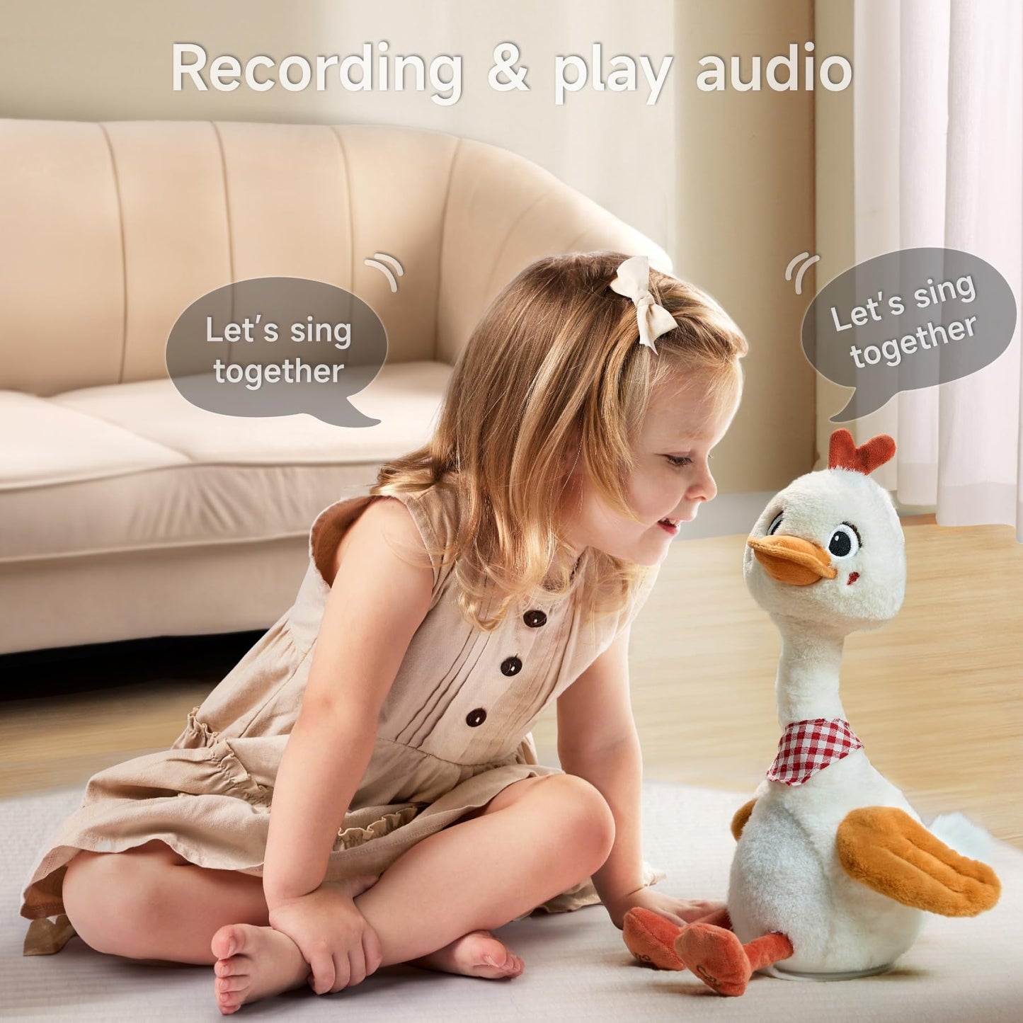 TUMAMA Talking Dancing Duck Toy - Soft Plush Electronic Pet with Twisting Neck and Flapping Wings, Features Singing, Recording, Repeating for Toddlers, Toddler Interactive Gift Toys for Boys and Girls