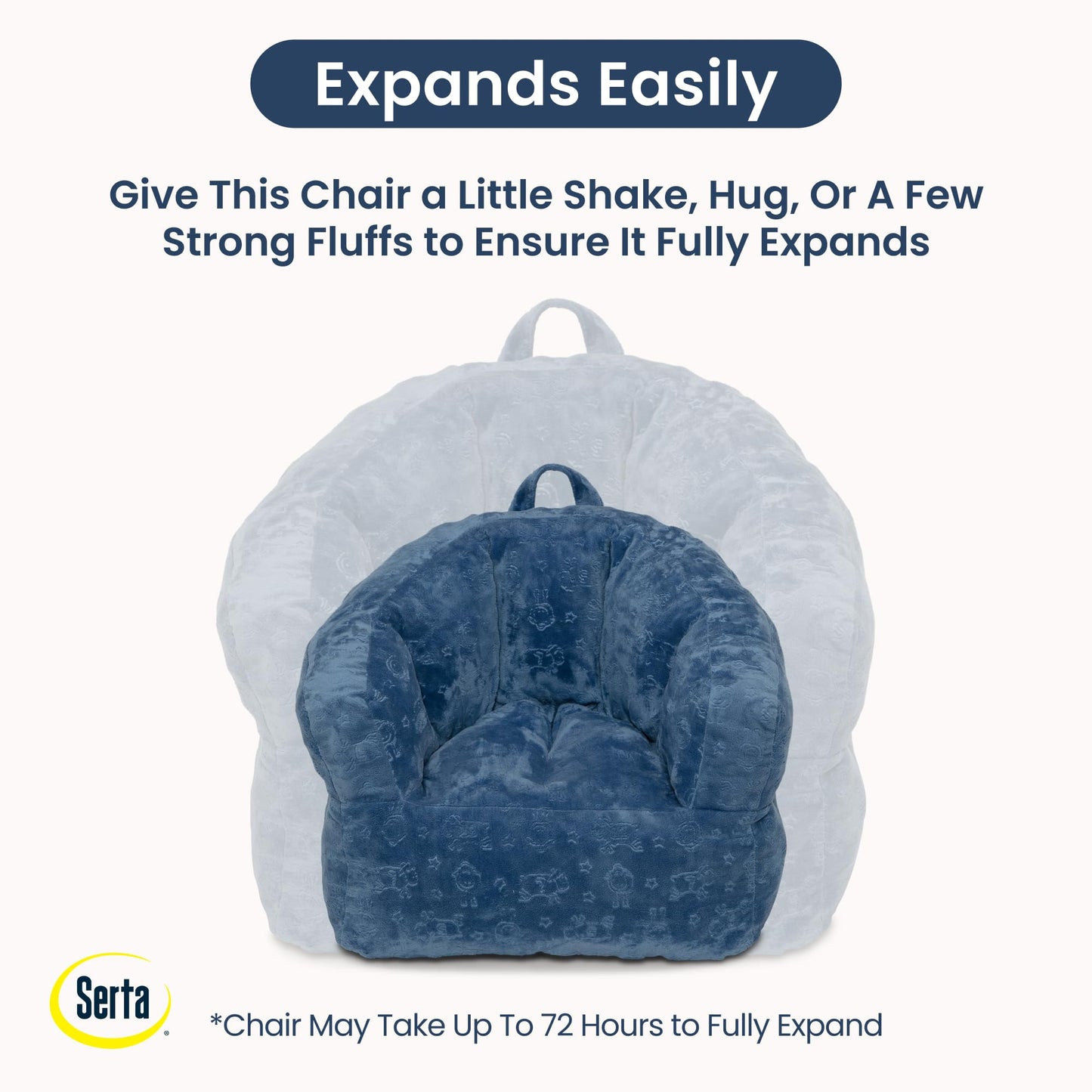 Delta Children - Serta Kids Plush Barrel Toddler Chair, Soft Foam Chair Bean Bag Chair Alternative for Boys and Girls, Cozy Seat for Reading, Watching Cartoons, Playroom Nursery Bedroom, Denim Blue