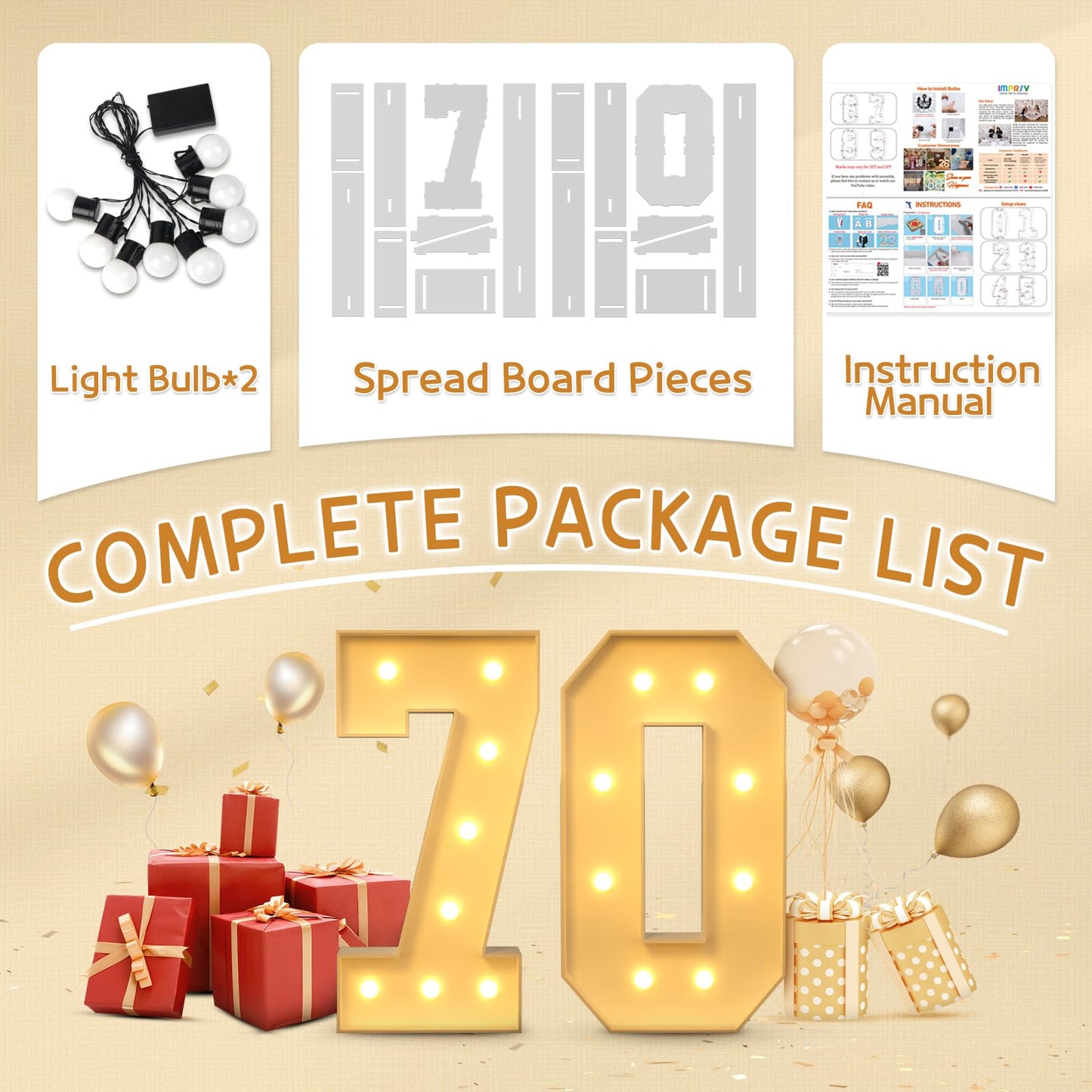 imprsv 3FT 70th Birthday Decorations Numbers: 70th Birthday Party Anniversary Decorations Large Light Up Numbers 70 for Men Women