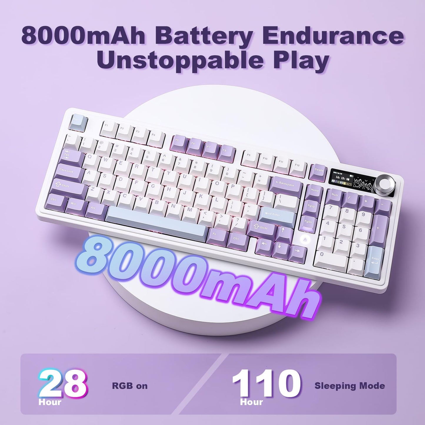 MIKIBY AJAZZ AK980 Mechanical Keyboard with Smart Display & Knob,98% Wireless Keyboard Tri-Mode BT/2.4G/USB-C, Hot Swappable, PBT Keycaps, with RGB Light for Win & Mac(Purple,Murad Switch)