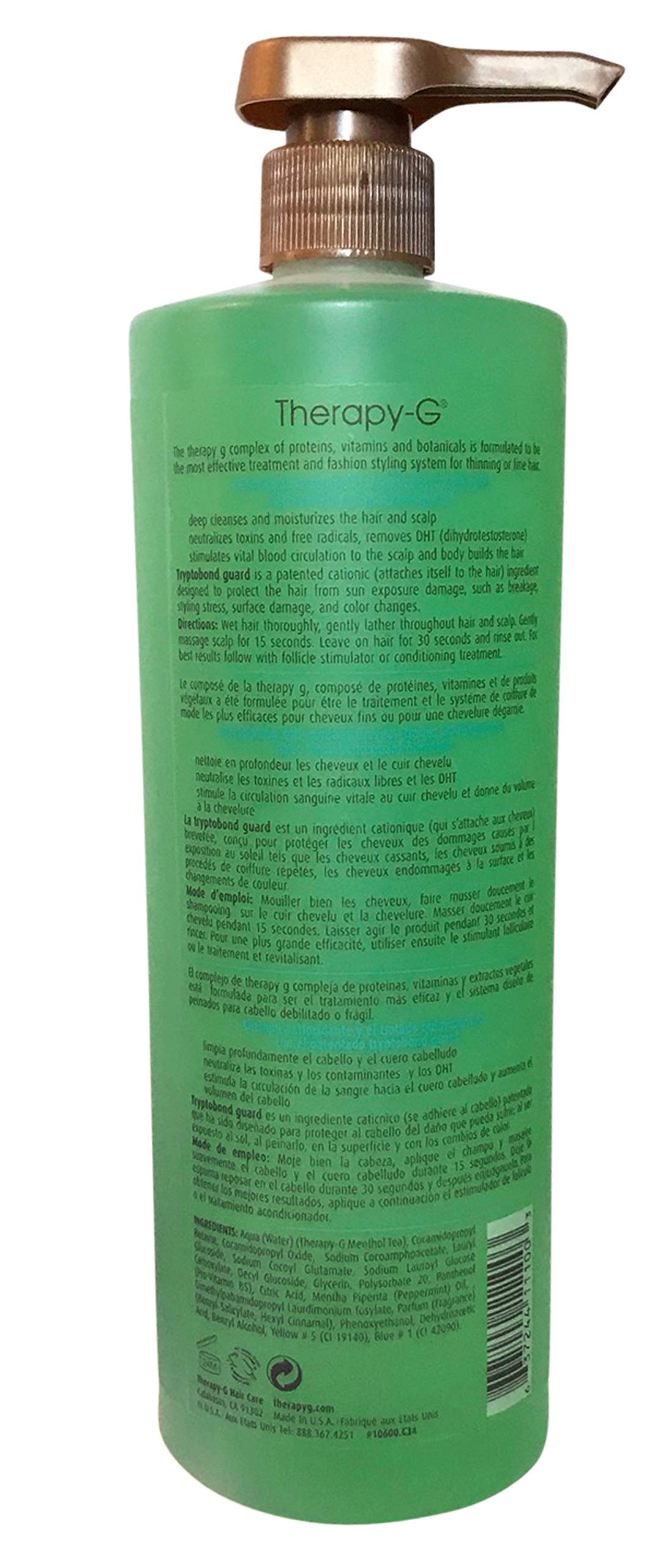 Therapy-G Antioxidant Shampoo For Chemically Treated Hair For thinning, fine hair and anti hair loss. Hair regrowth and color protector Liter 33.8 oz
