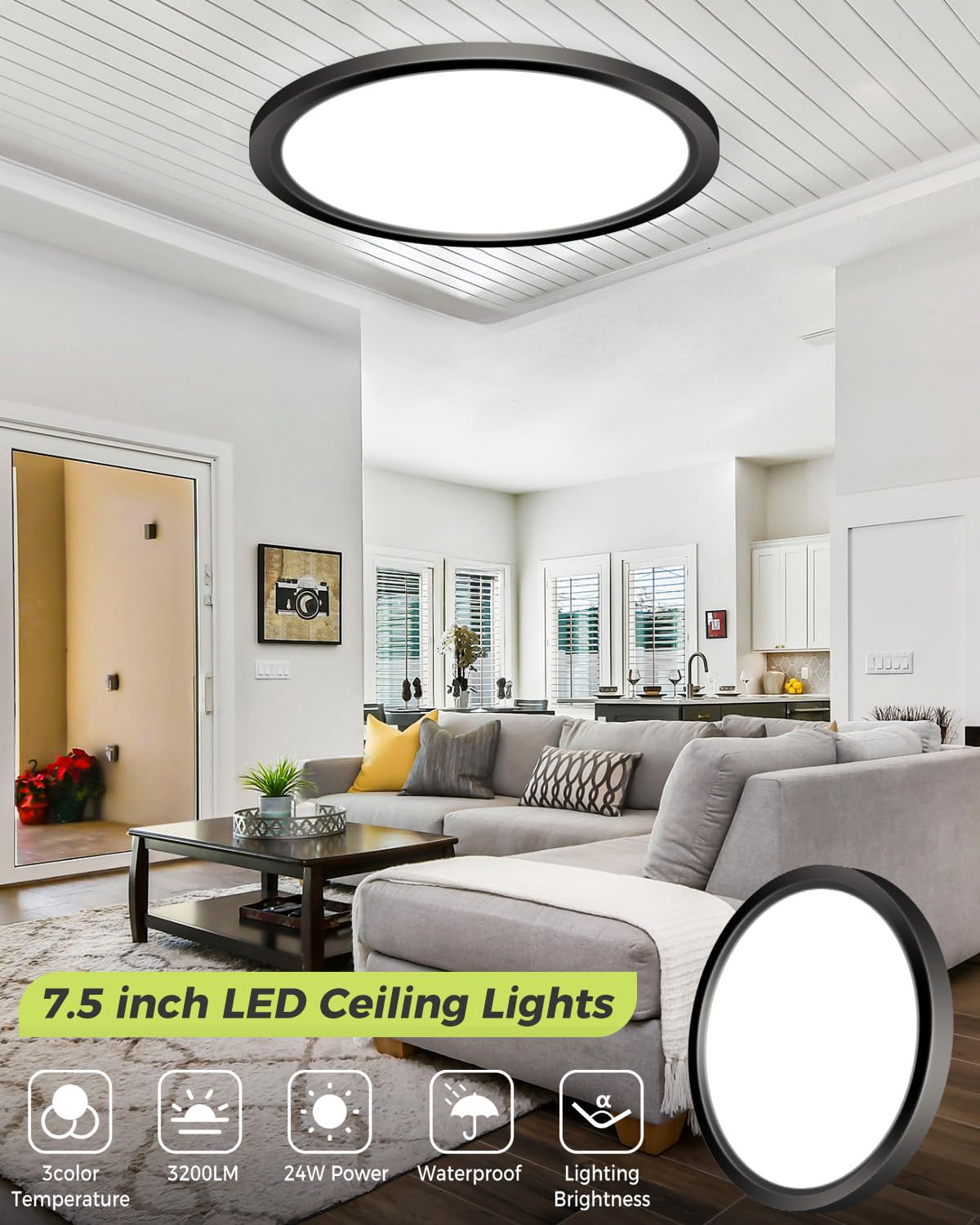6PACK LED Flush Mount Ceiling Light - 3CCT Selectable 3000K-4000K-6500K & 150W Equivalent Modern Kitchen Recessed Ceiling Lamp 24W 3200Lm 12 Inch for Bathroom Closet Laundry Bedroom Hallway