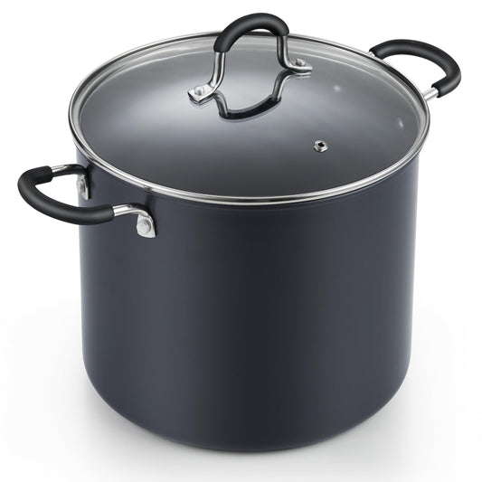 Cook N Home Professional 10 Quart Nonstick Stock Pot, Soup pot with Lid, Hard Anodized Soup Pot with Stay-Cool Handles, Cooking Pot for Seafood Boil, Crab, Pasta, Oven Safe, Black