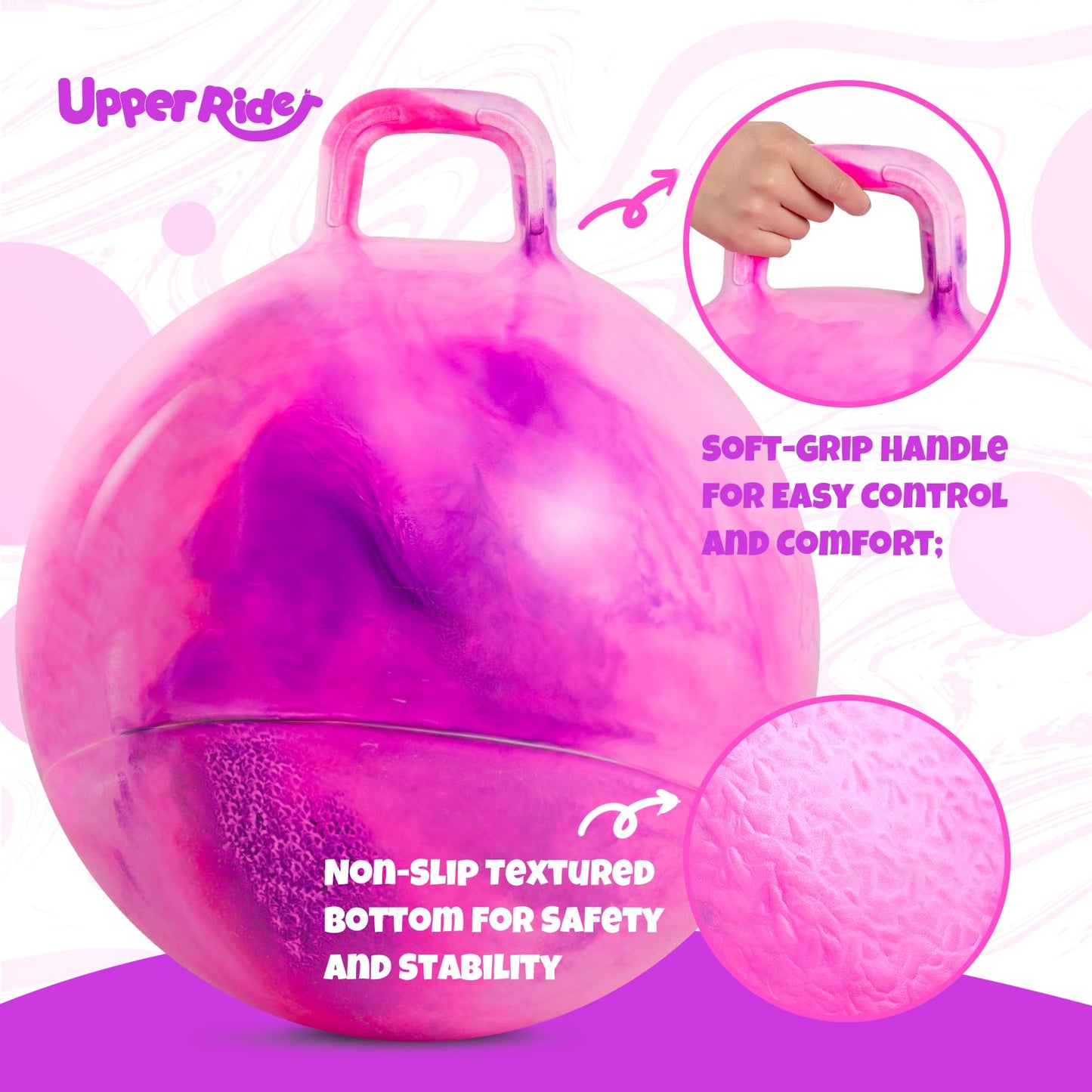 Upper Rider - 18 Inch Cloud Hopper Ball for Kids Age 3-8, Bouncy Ball with Handle, Inflatable Jump with Pump and Gift Box, Indoor Outdoor Balance Toy for Girls and