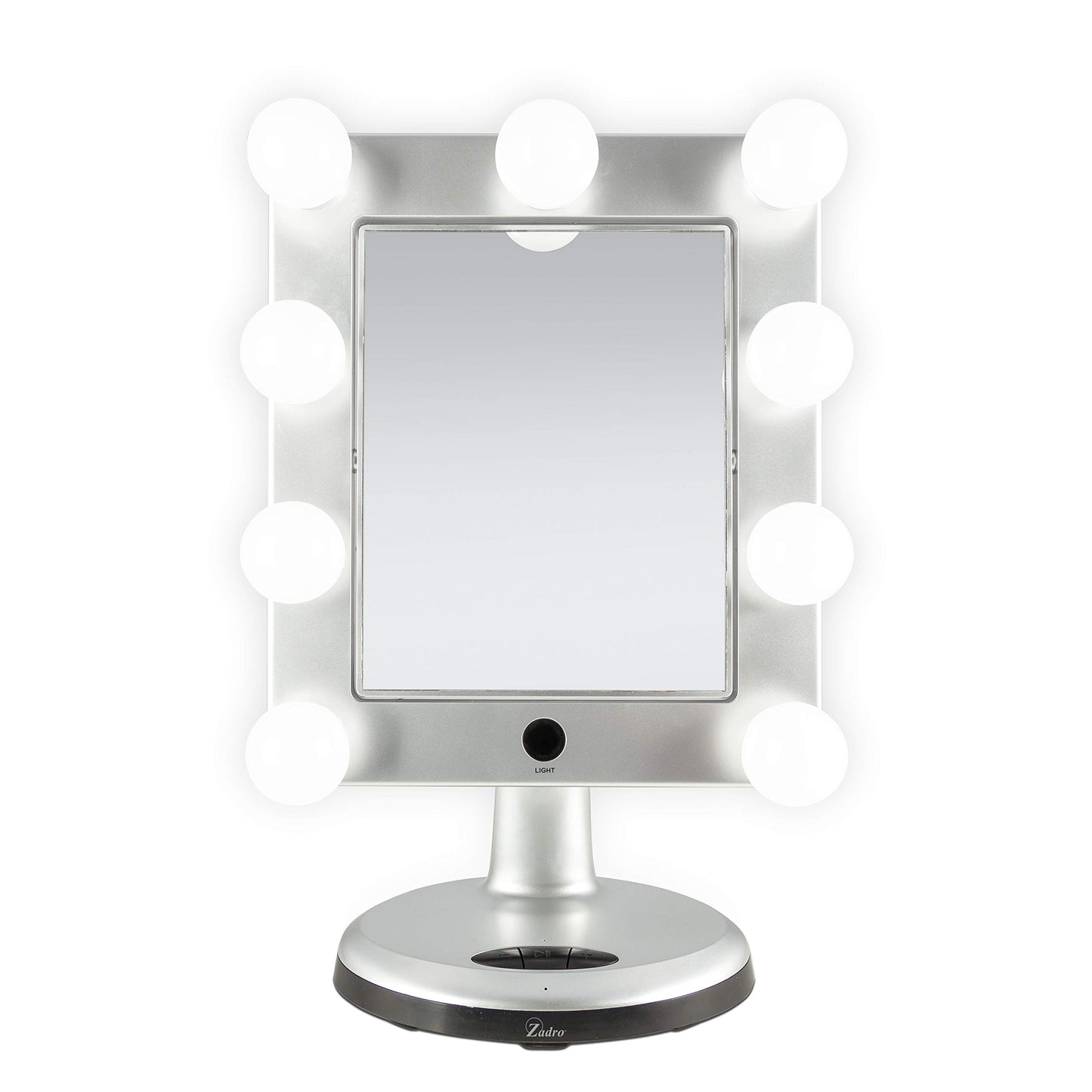 Zadro Melrose LED Variable 3-Color Lighted Dual-Sided 5X/1X Magnification Bluetooth Vanity Beauty Makeup Hollywood-Style Mirror, Satin Nickel