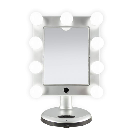 Zadro Melrose LED Variable 3-Color Lighted Dual-Sided 5X/1X Magnification Bluetooth Vanity Beauty Makeup Hollywood-Style Mirror, Satin Nickel