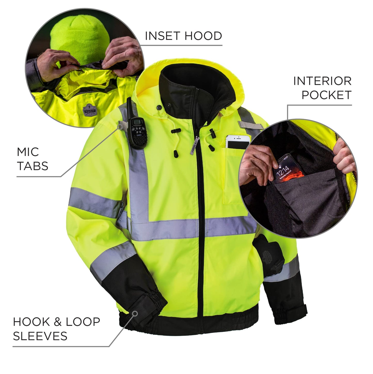 Ergodyne Unisex-Adult 3-in-1 Hi-Vis Winter Bomber Jacket, Lime, Large US