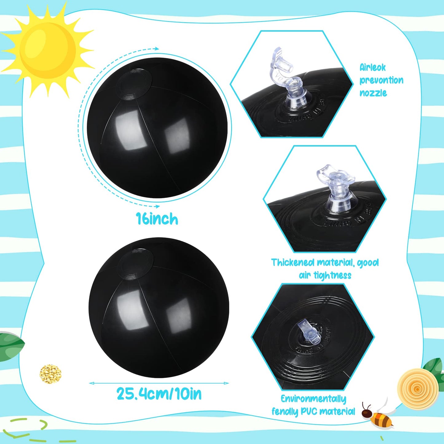 12 Pcs Beach Ball Inflatable Beach Balls Large Inflatable Ball Floating Ball for Swimming Pool Party Favors Outdoor Activities Summer Birthday Party Supplies (Black,20 Inch)