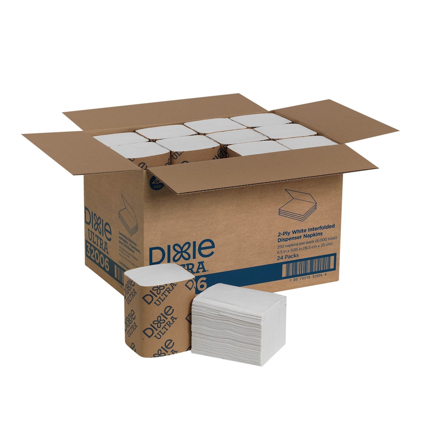 Dixie Ultra Interfold 2-Ply Paper Napkin Dispenser Refills By GP PRO, White, 6000 Count (250 Disposable Napkins Per Pack, 24 Packs Per Case), 32006