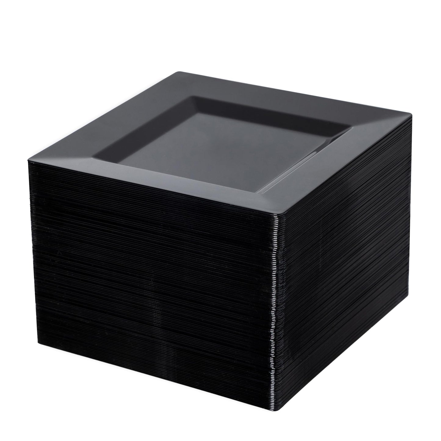 NZVCN 100 Pack Black Plastic Square Dessert Plates, 6.5" Disposable Salad Plates Heavy Duty Plates for Party, Wedding, Christmas, Easter