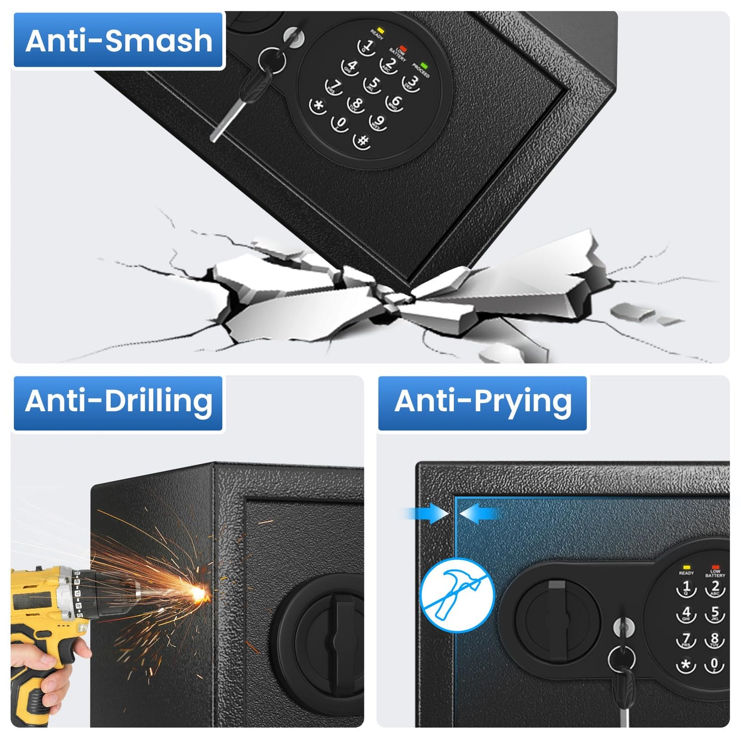 Mitlvge 0.5 Cu Ft Mini Safe Box with Fireproof Document Bag, Money Safe with Keys & Pass Code & Wall Mount Kits, Small Safes with Smart Alert System for Money, Jewelry, and Documents【2026 New】