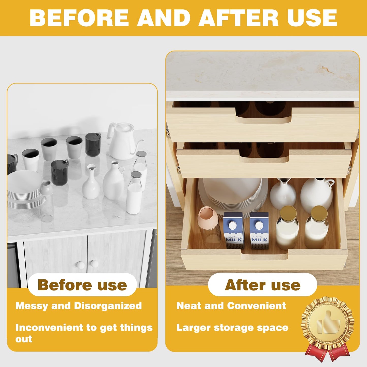 Pull Out Cabinet Organizer, 14''W×21''D×19''H Soft Close Slide Out Wooden Pull out Drawers, Three Tier Slide out Wood Cabinet Organizer, for Base Cabinet Organization in Kitchen, Pantry, Bathroom