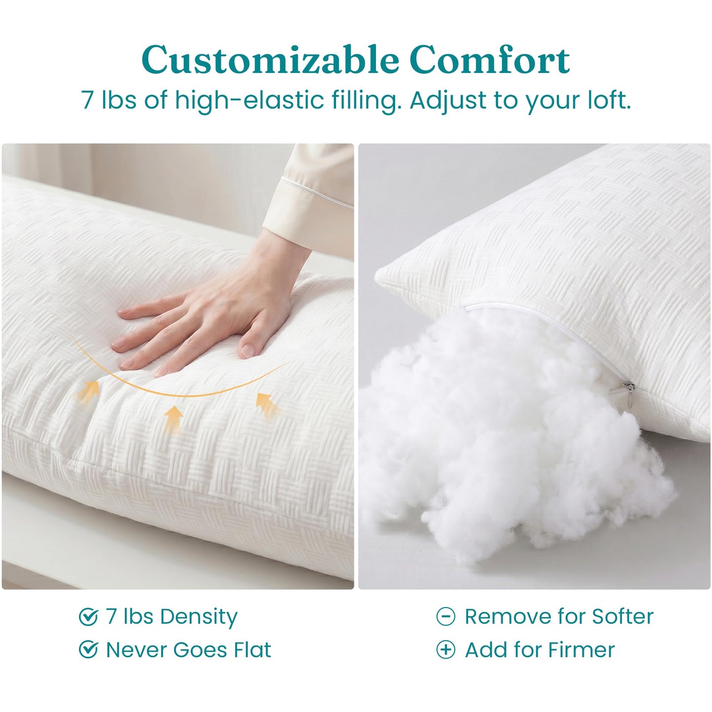 Oubonun Full Body Pillow for Adults, Soft and Fluffy Large Body Pillow for Sleeping, Premium Long Bed Pillow for Side Sleepers(21x54,Cream)