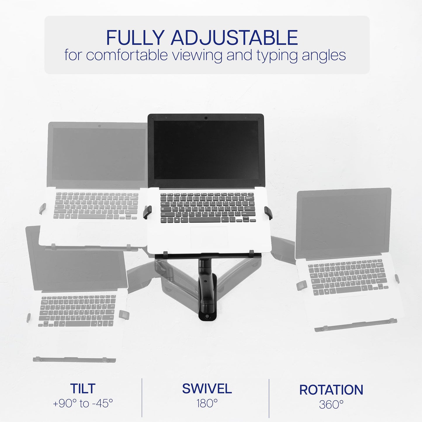 VIVO Height Adjustable Pneumatic Extended Arm Laptop Wall Mount, Full Motion Articulating Notebook Tray, Fits 10 to 15.6 inch Screen, Black, MOUNT-V001GL