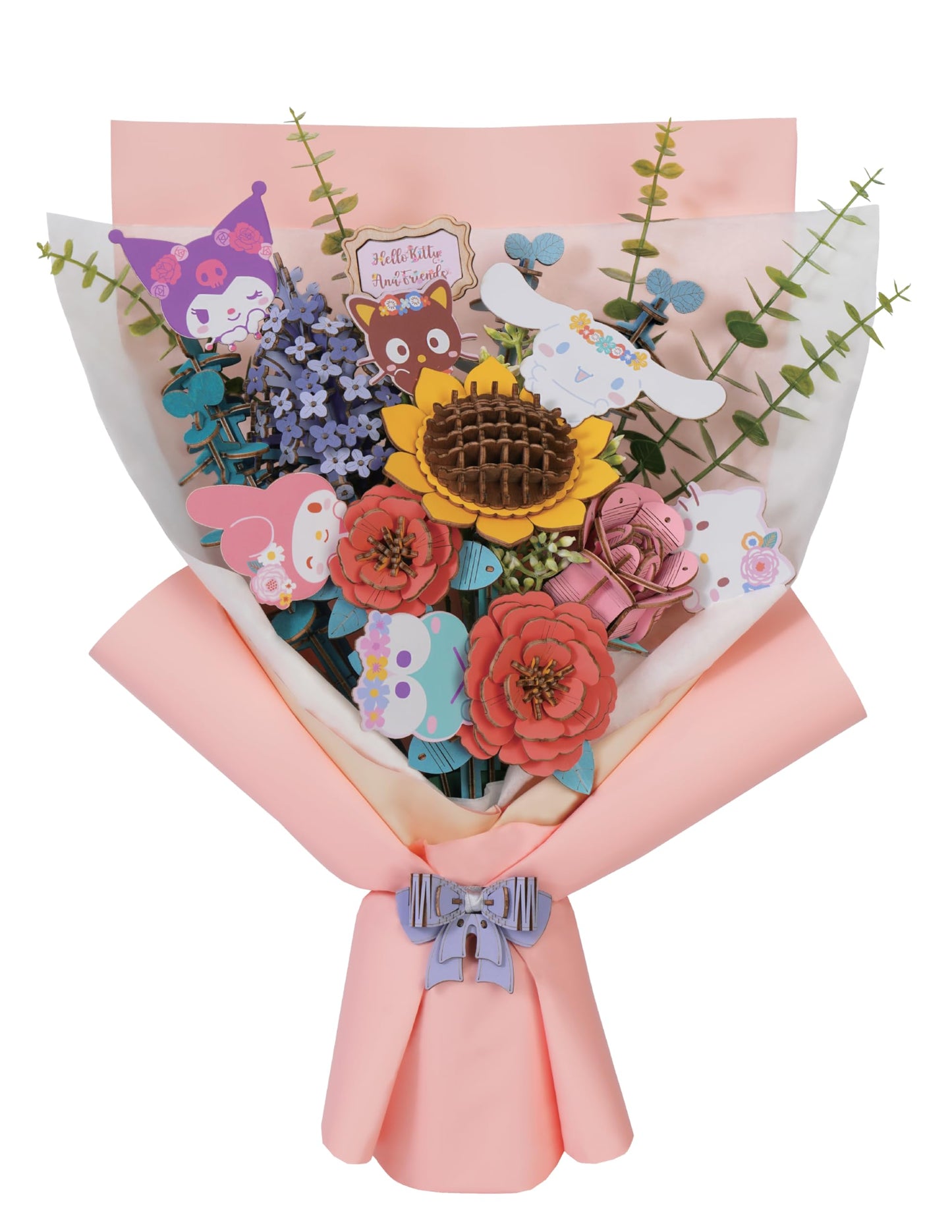 Hands Craft Hello Kitty Bouquet 3D Wooden Puzzle Kit | DIY Floral Model | Arts & Crafts for Adults & Kids | Creative Hobby Kits | Hello Kitty Characters | Wood Building Set | Lovely Gift