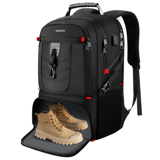 18.4in Men Laptop Backpack with Shoe Compartment for Gym Hiking Business,Large Carry On Travel Bag with PC Compartment,Waterproof College Bookbag School Backpack for Women,Black