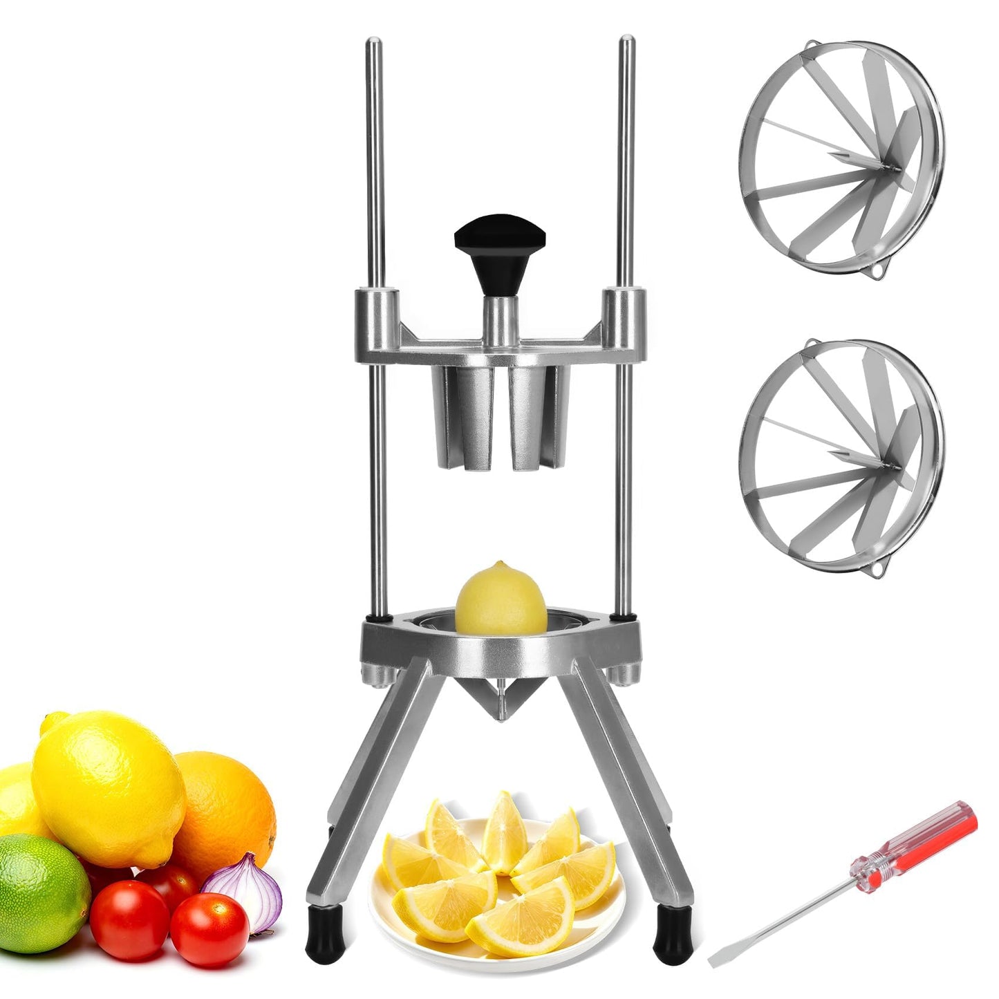 Commercial Lemon Cutter 8-Wedge with Two 420 Stainless Steel Blades,Heavy-Duty Fruit & Vegetable Cutter for Restaurant, Bar, and Home Kitchen