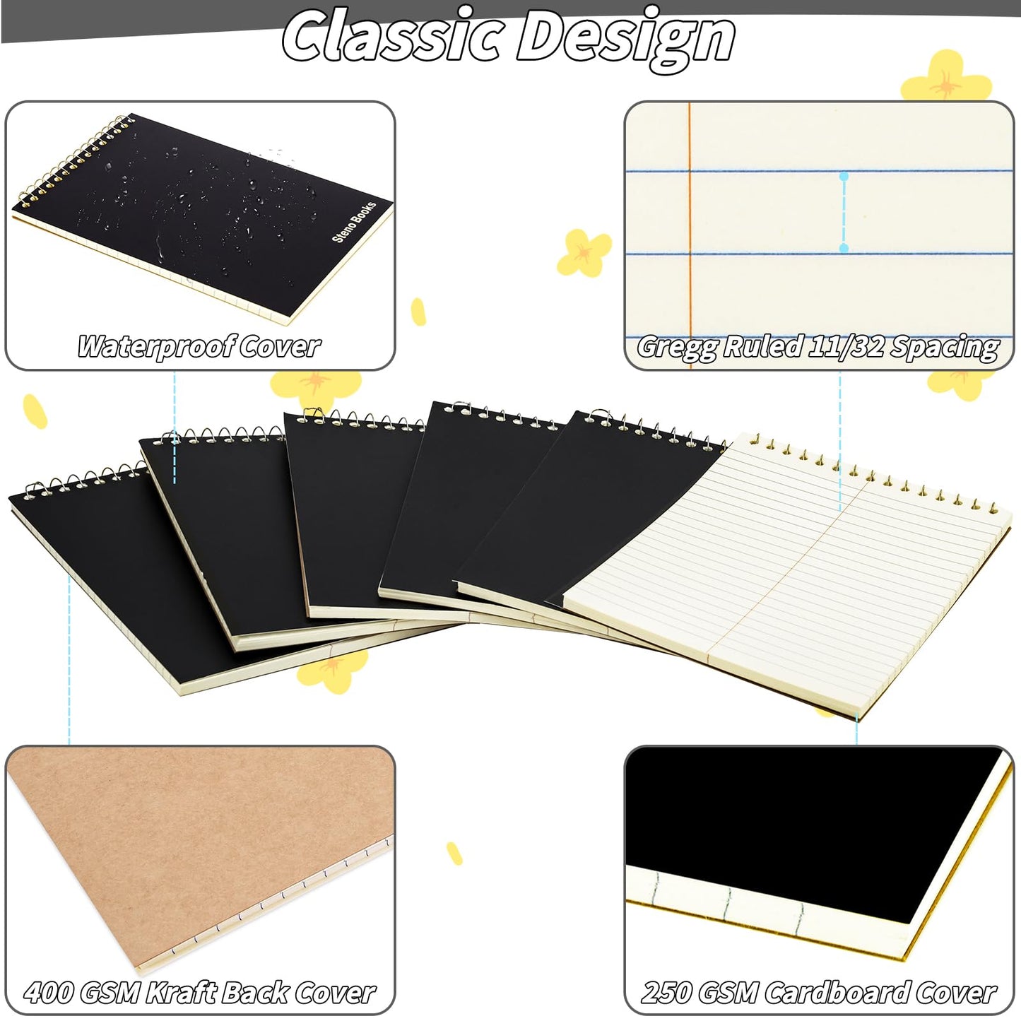 UZLU 24 Pcs Steno Pads 6 x 9 in Top Spiral Notebook Bulk Pack Note Pad 1440 Total Sheets Gregg Rule Steno Notebooks for School Office Home Students Teachers Organized Daily Notes Planners