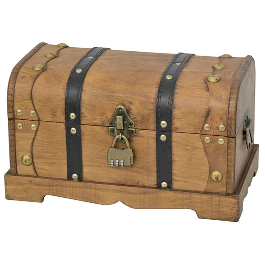 DECOR4SEASON Vintage Wooden Treasure Chest Decorative Box with Lock - 12.2" x 7.1" x 7.1", Brown