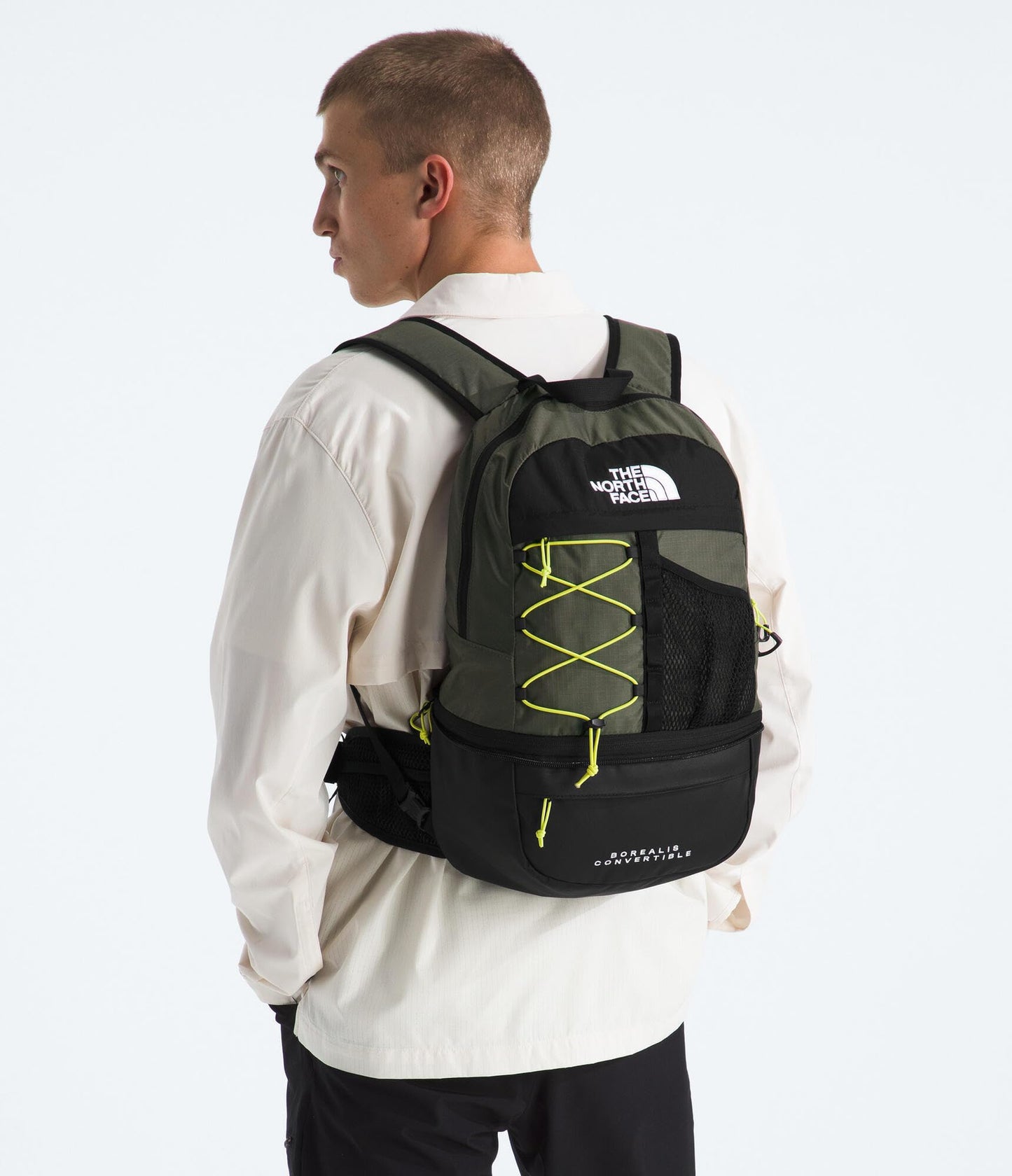 THE NORTH FACE Borealis Convertible Pack | Commuter Laptop Backpack with Removable Lumbar Pack, Water Repellent Finish, New Taupe Green/TNF Black/Fizz Lime, One Size