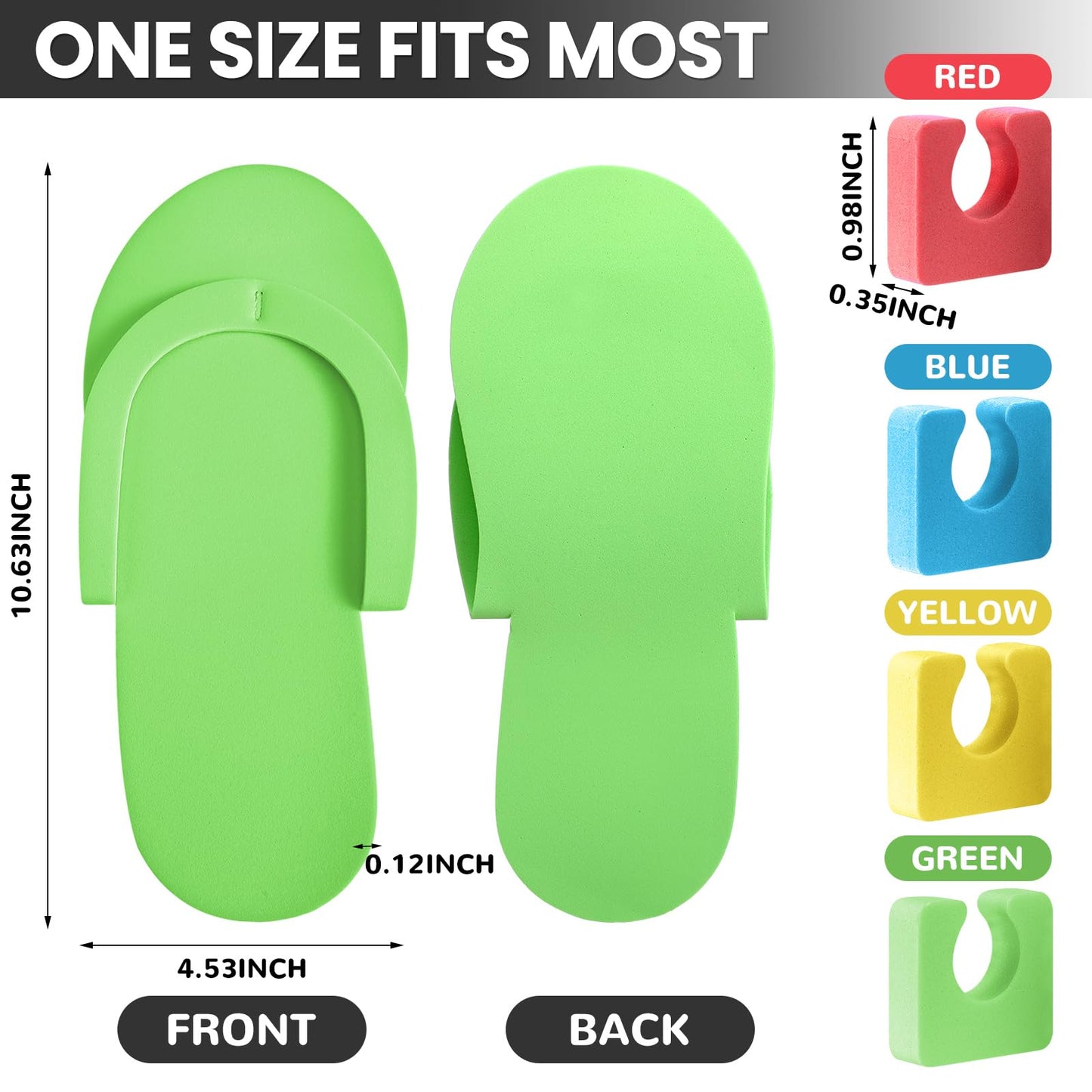 Suhine 120 Pairs Disposable Pedicure Slippers and Toe Separators Kit 40 Pairs Disposable Foam Flip Flops 80 Toe Separators for Women Nail Hotel Salon Spa Party(Red, Blue, Yellow, Green)